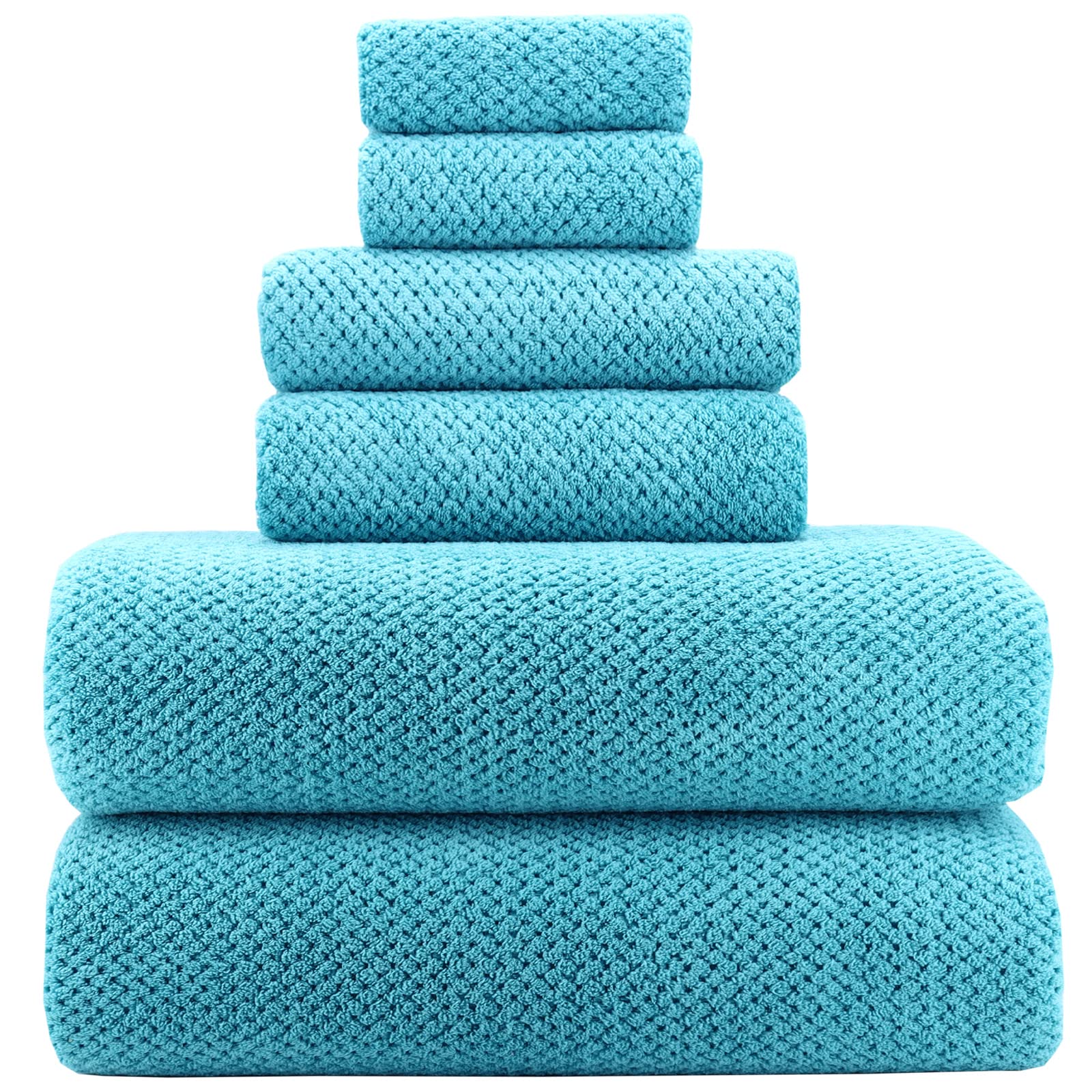 YTYC Towels,29x59 Inch Extra Large Bath Towels Set of 6 Quick Dry Super Soft Microfiber Towels for Bathroom 2 Bath Towels 2 Hand Towels 2 Washcloth Towels 80% Polyester (Aqua Blue,6 Piece)