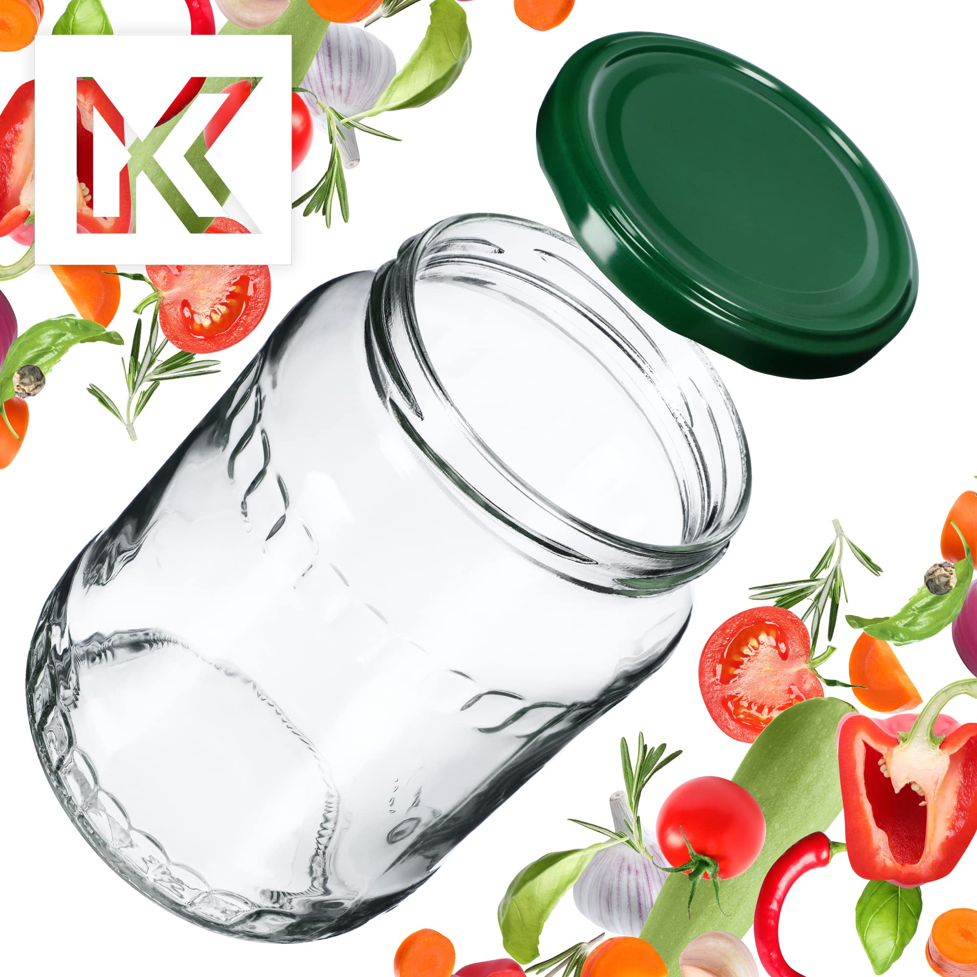 KADAX Set di 16 grandi barattoli in vetro 720ml Ø82 verde – tappo a vite ermetico, per conserve, sottaceti, verdure lacto-fermentate e marmellate fatte in casa