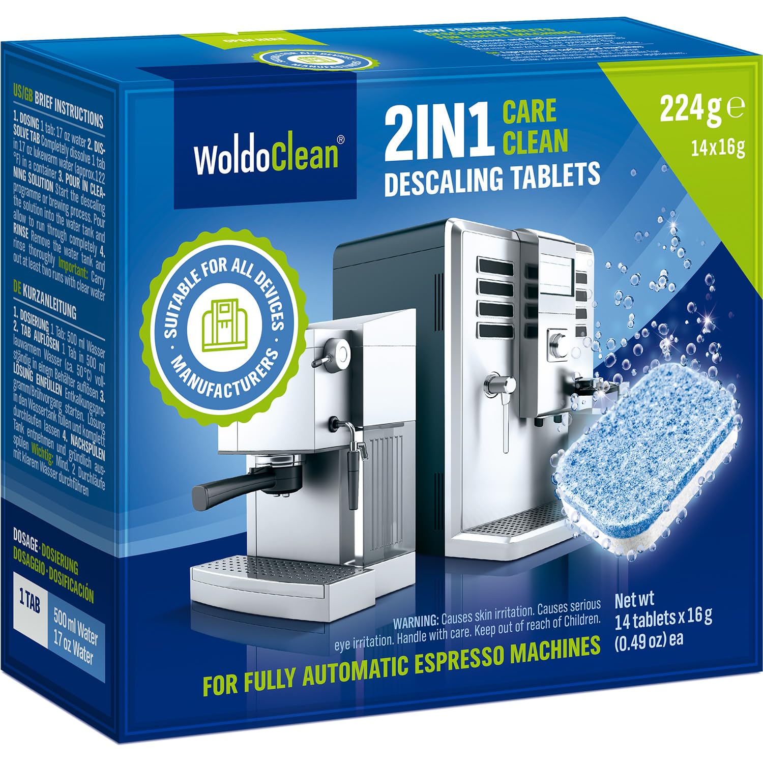 2-in-1 descaling tablets for fully automatic coffee machines – suitable for Siemens, Jura, Delonghi and Krups descales and cleans