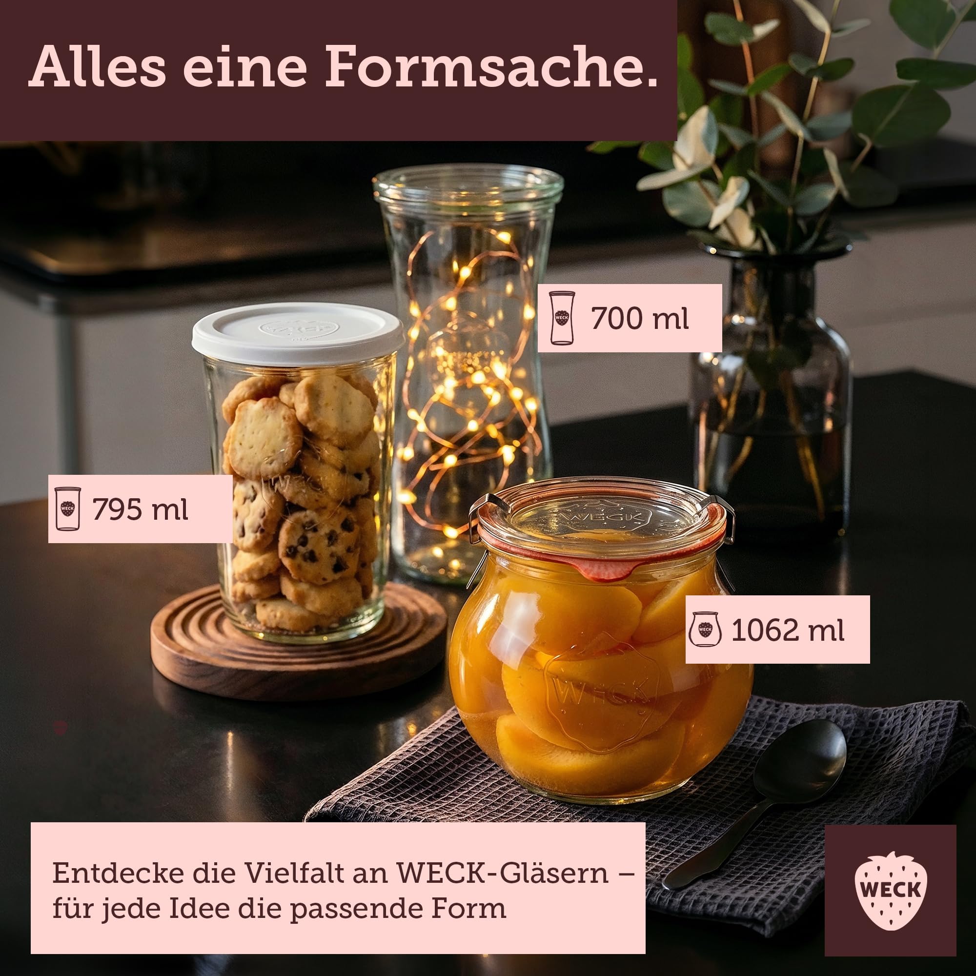 4 einkoch vasetti RR100 gioielli forma 1,0 litri con selezione di Im Original Weck cartone trasparente