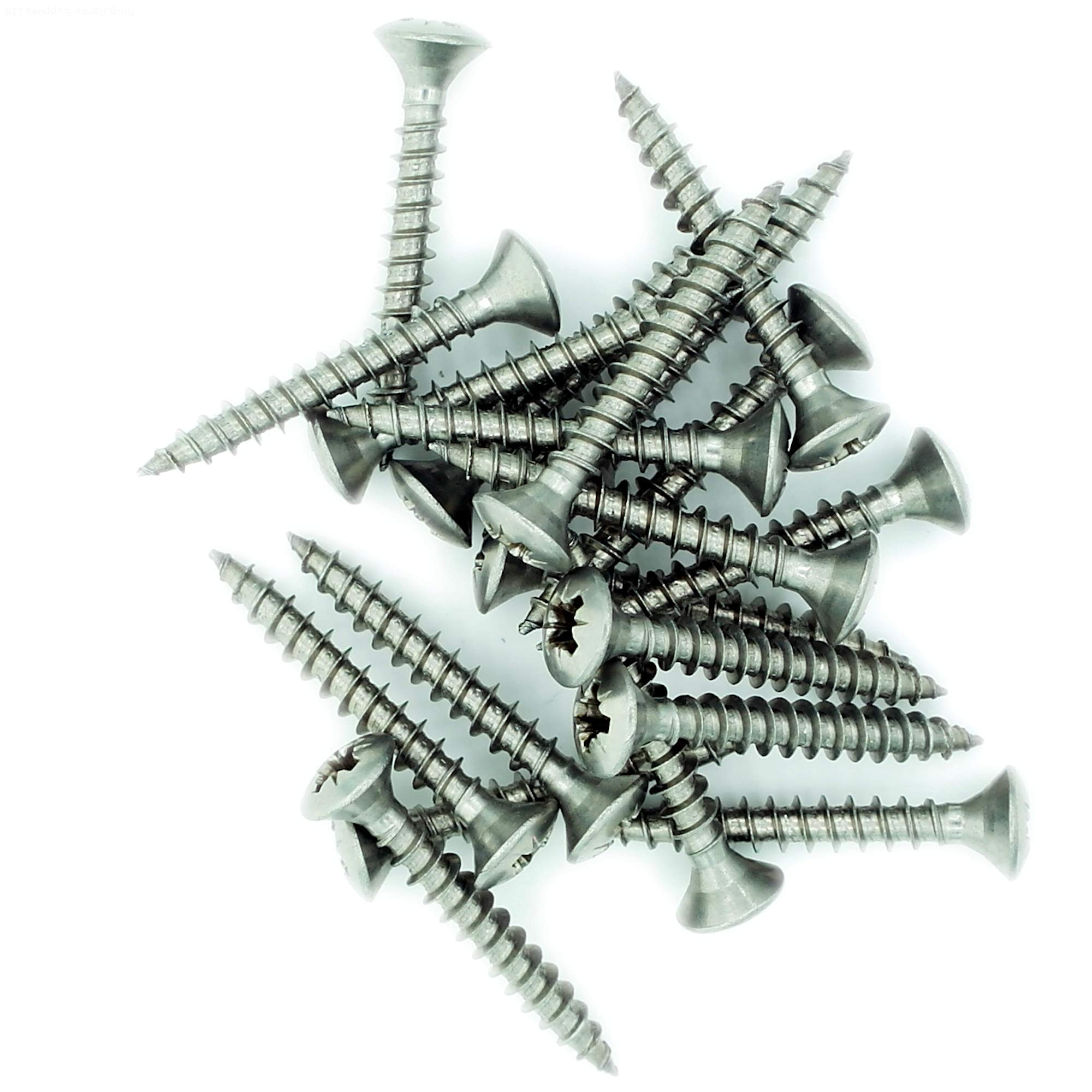 Singularity Supplies No.5 X 1.6 (3.5Mm X 40Mm) Pozi Raised Countersunk Chipboard Screw - Stainless Steel (A2) (Pack Of 20)