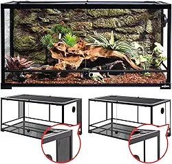 REPTI ZOO Terrário de Vidro para Répteis 127 Litros 2 em 1 Malhas Laterais e Óculos Laterais Dobrável com Ventilação de Tela 91 cm x 45 cm x 45 cm