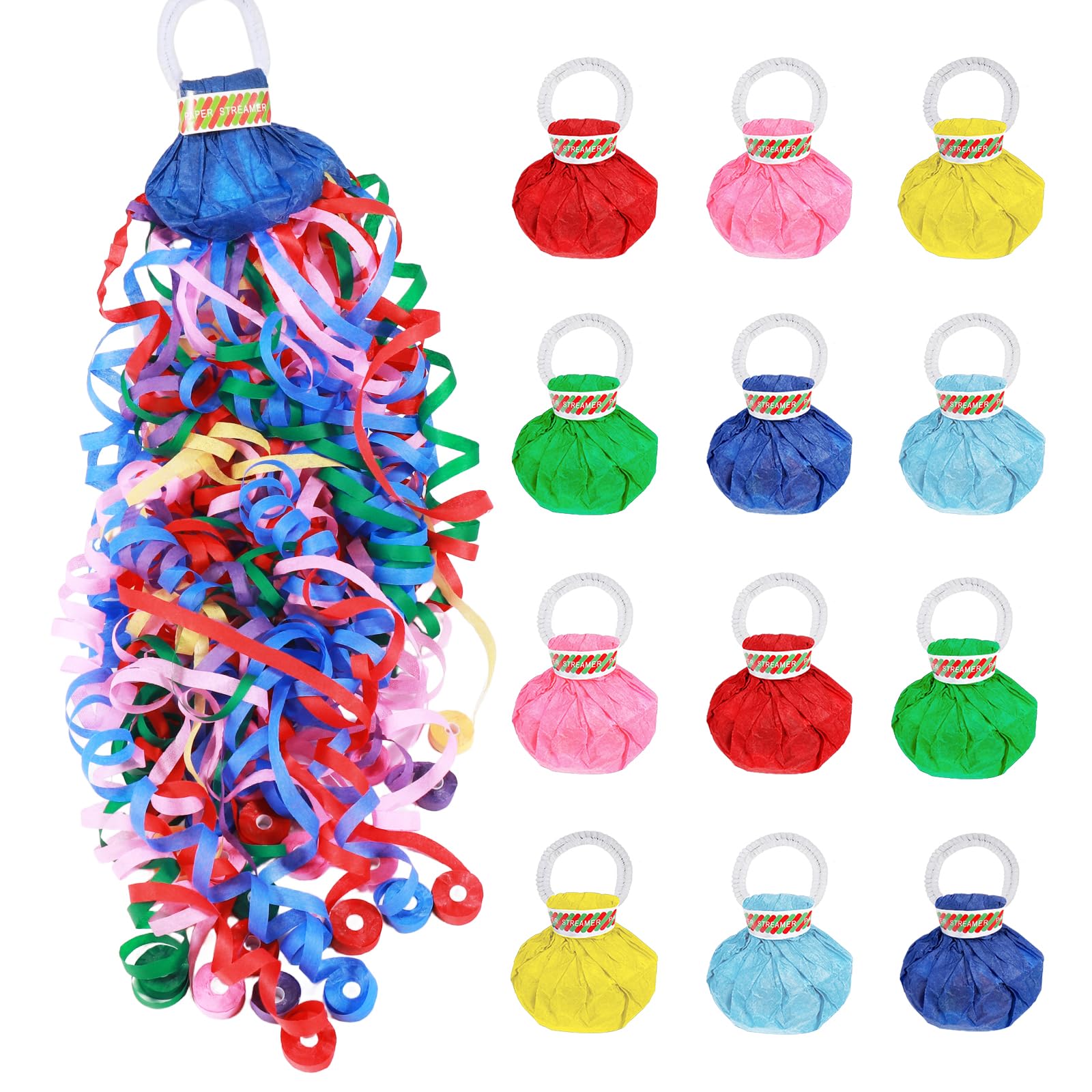 GAILROSO 12Pack No Mess Streamers,Color Mix Hand Throw Party Poppers