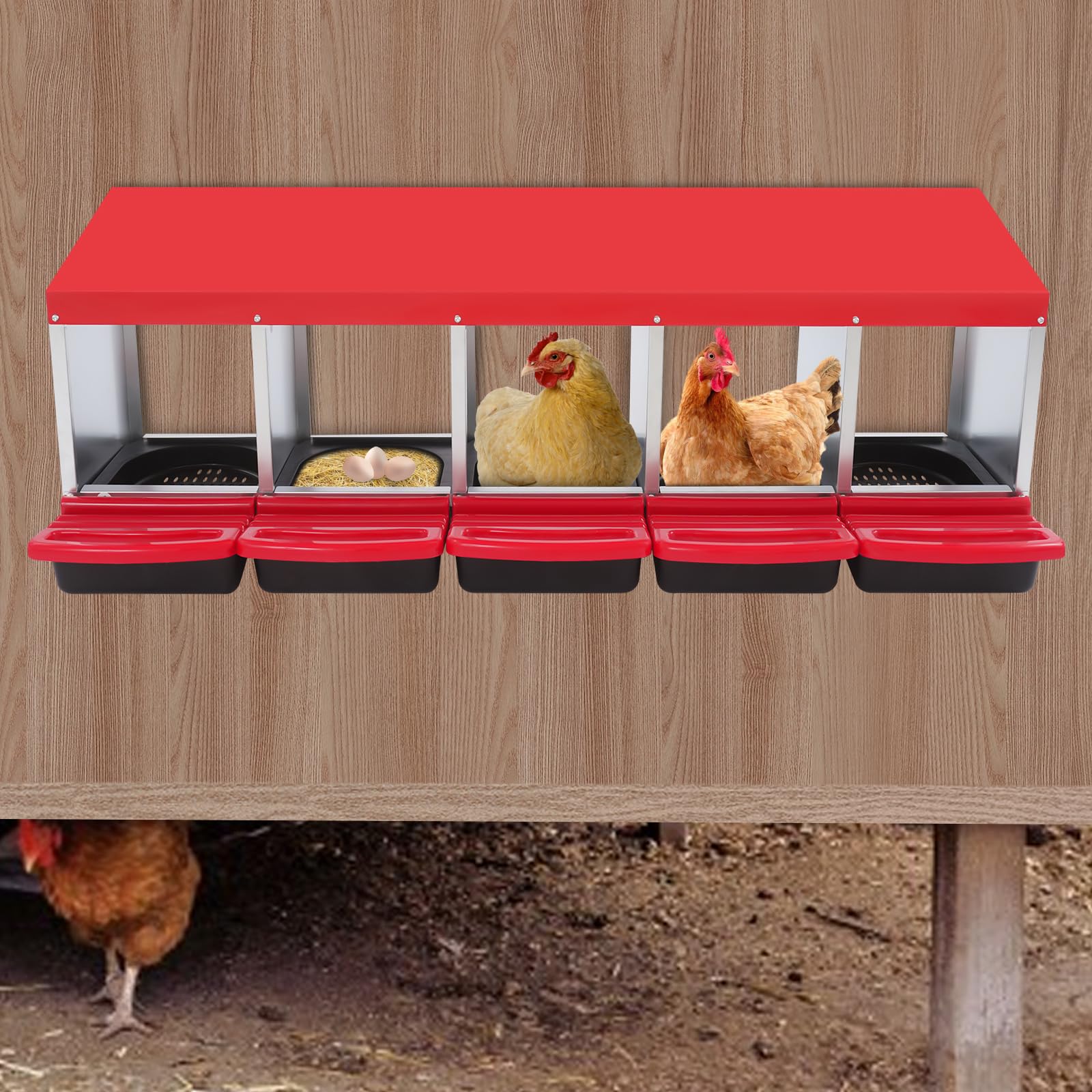 Nido de gallina de 5 cámaras, nido abierto para pollos, gallinero independiente con orificios de ventilación, adecuado para casas, granjas, gallineros, patios traseros y jardines