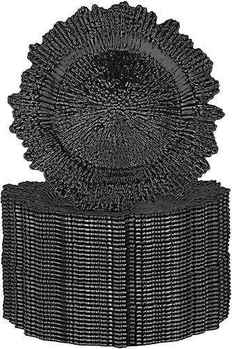 Juego de 32 platos de carga, cargadores de arrecife para mesa de comedor, bandeja de servir, platos decorativos de plástico floral para mesa de