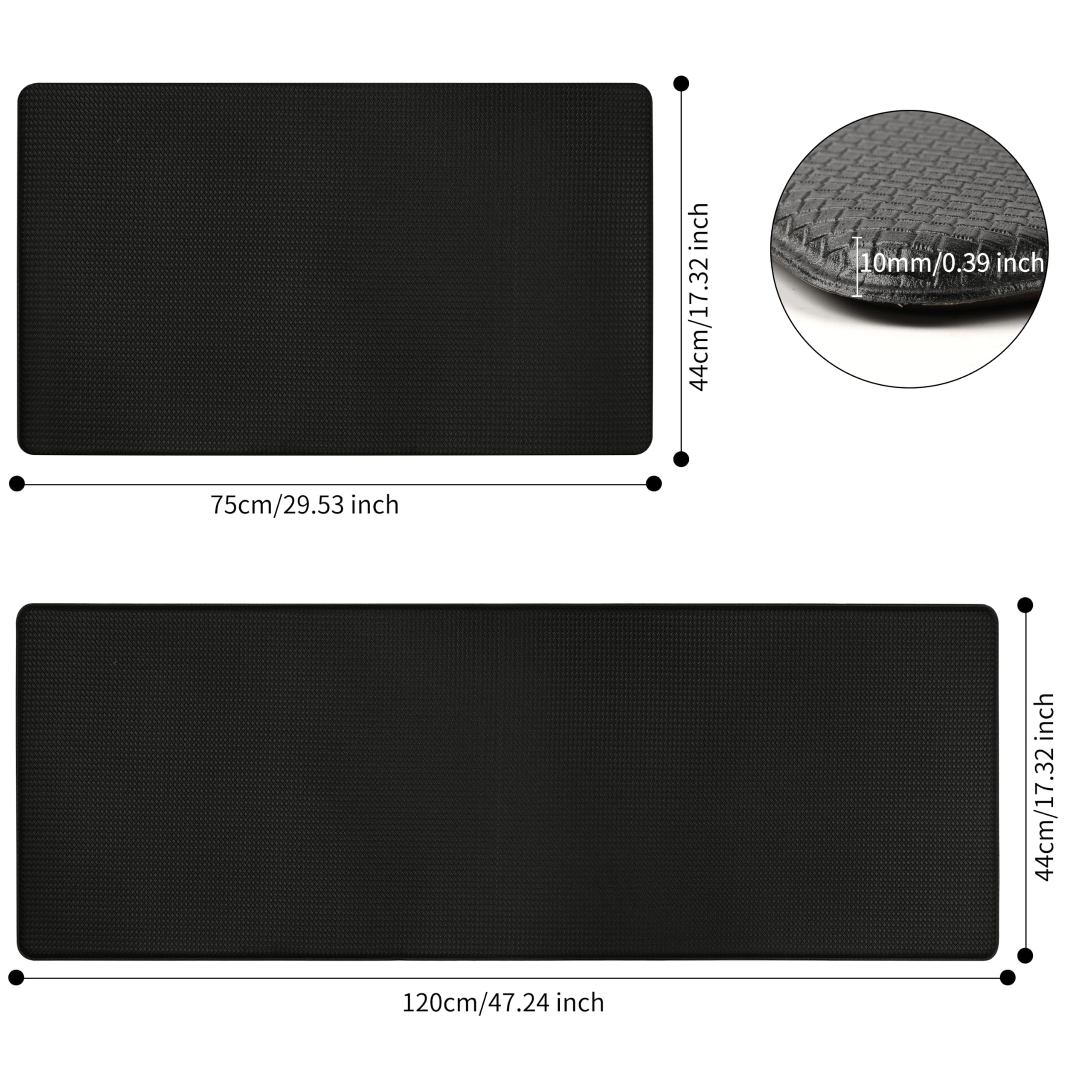 Alfombra Cocina Lavable Antideslizante Pack de 2 - Tapete Cocina Impermeable, Duradero y Fácil de Limpiar, Alfombra antifatiga, Alfombrilla Cocina PVC Resistente, 44x75 cm + 44x120 cm, Negro