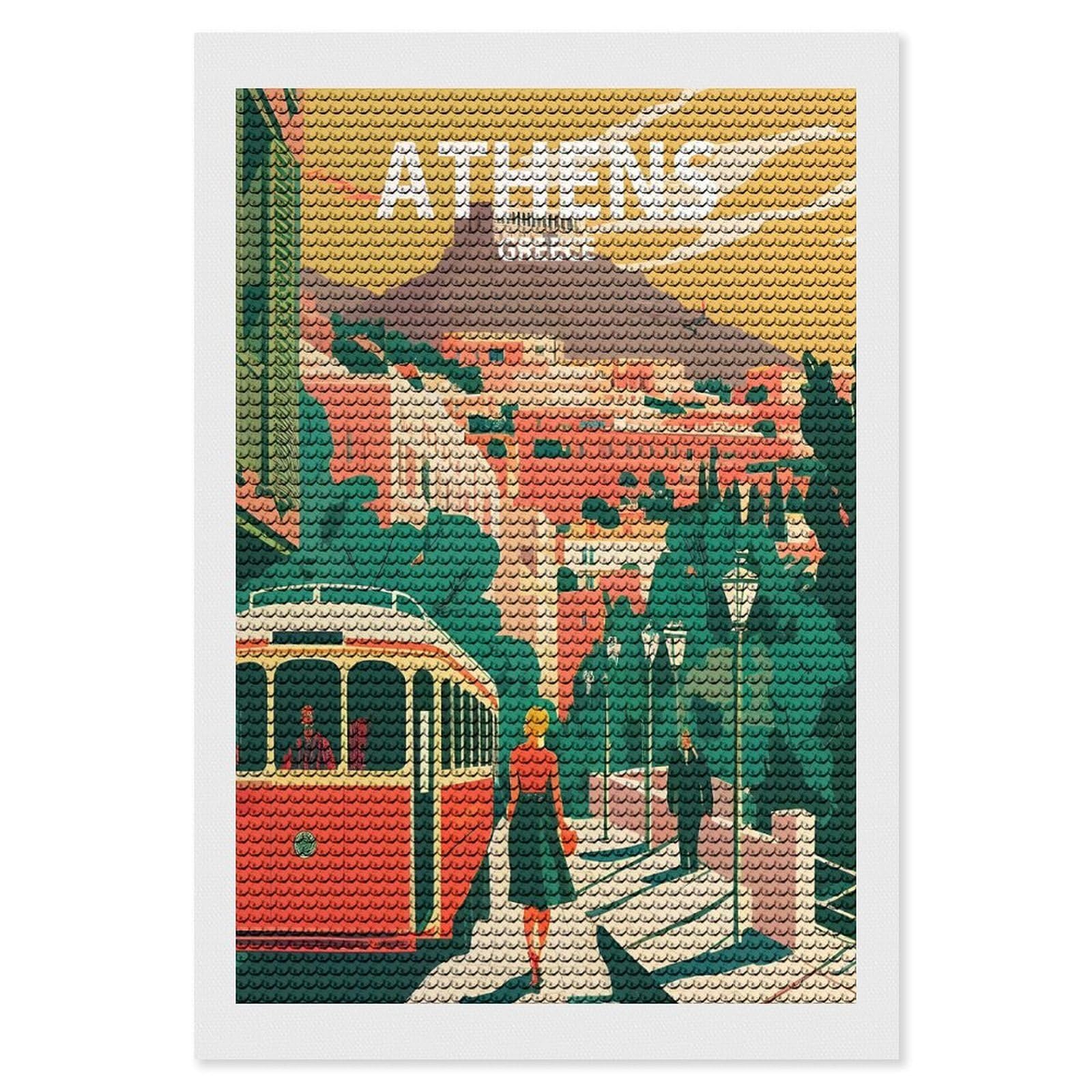 Junmoney Athens Retro Diamond Painting Canvas Set 8"x12", for Adults, Decorate Your Room, Festive Craft Gift, Office Decor