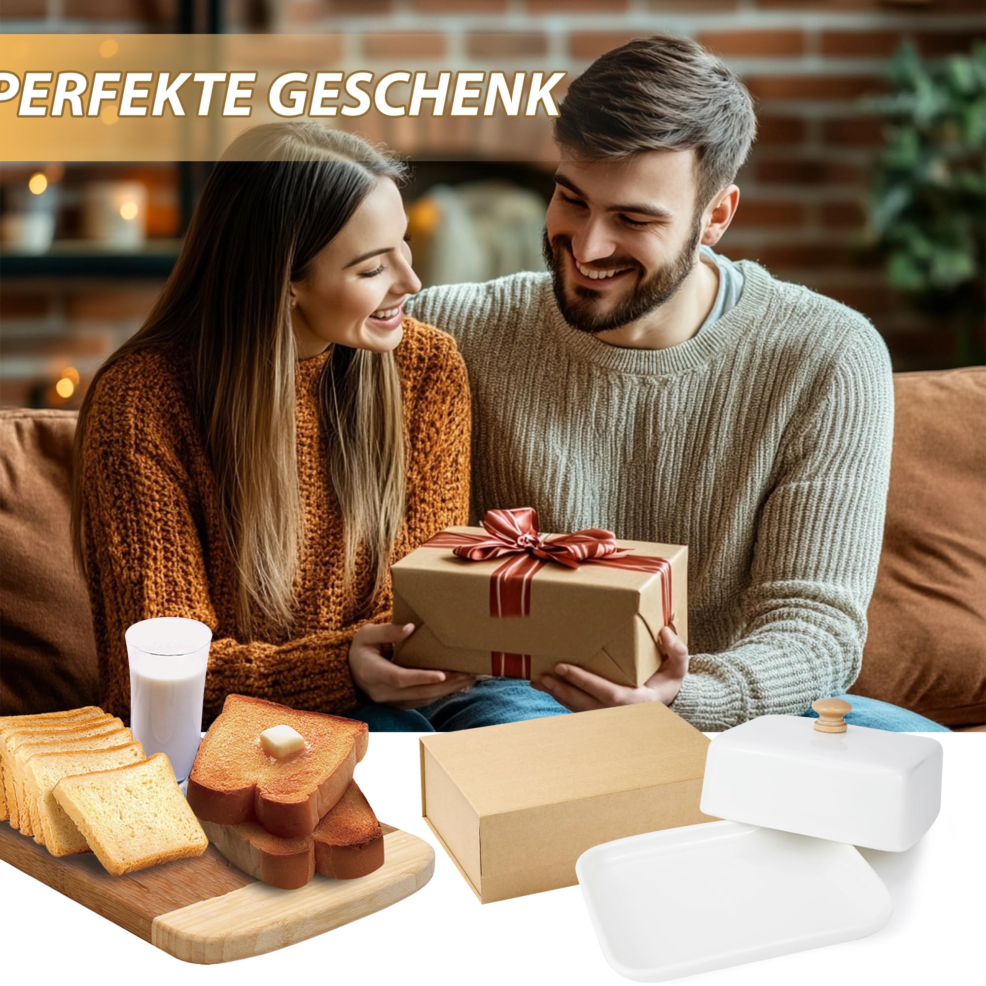 Butterdose Keramik, Weiß Butterdose mit Deckel für Kühlschrank & Tisch, Butterglocke für 250g Butter, Spülmaschinengeeignet Butterbox für Haushalt und Küche