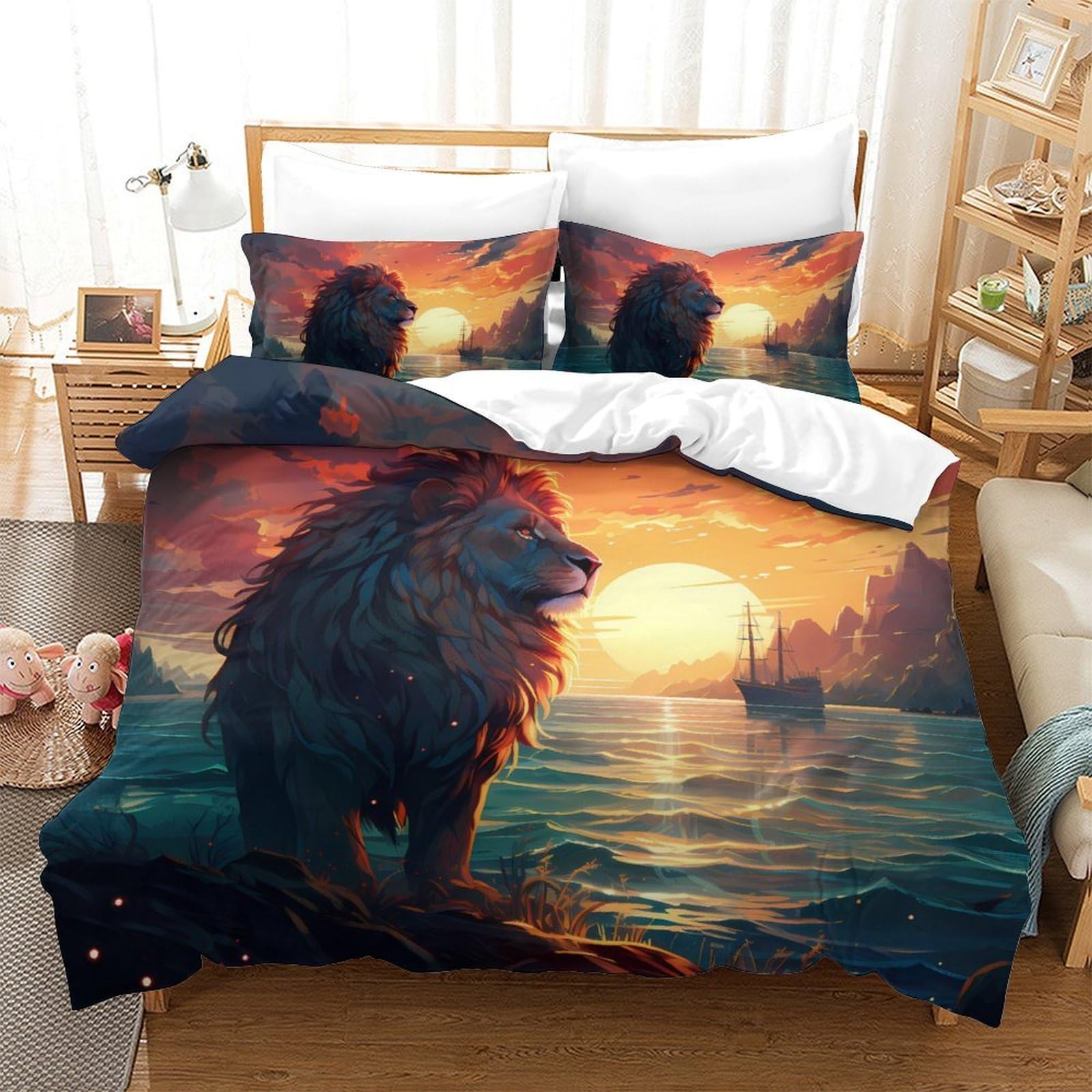 Housse de couette lion 3d ultra doux en coton hypoallergénique