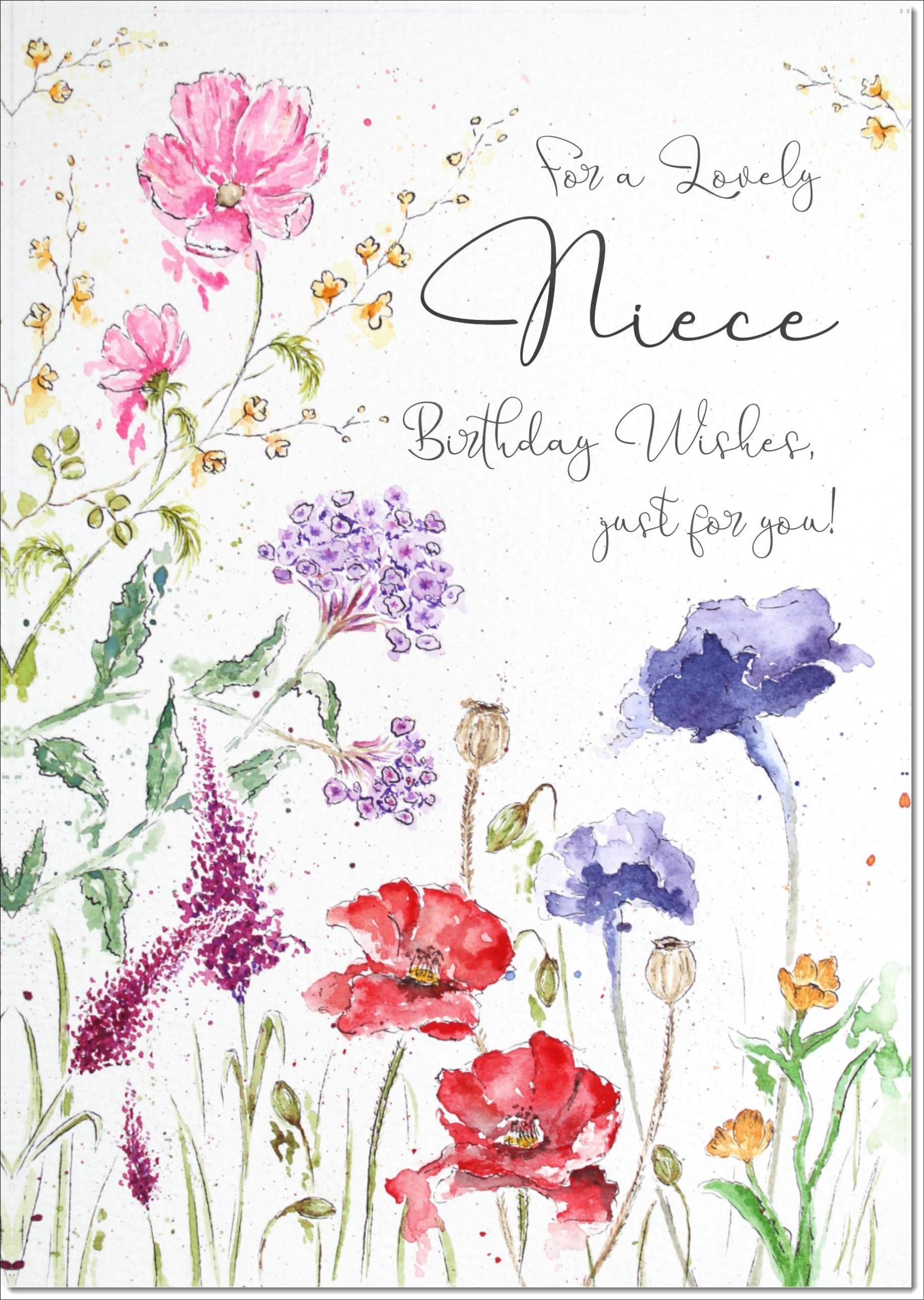 doodlecards Niece Birthday Card Wildflowers Spring Flowers Large A4 Size with Plain Envelope