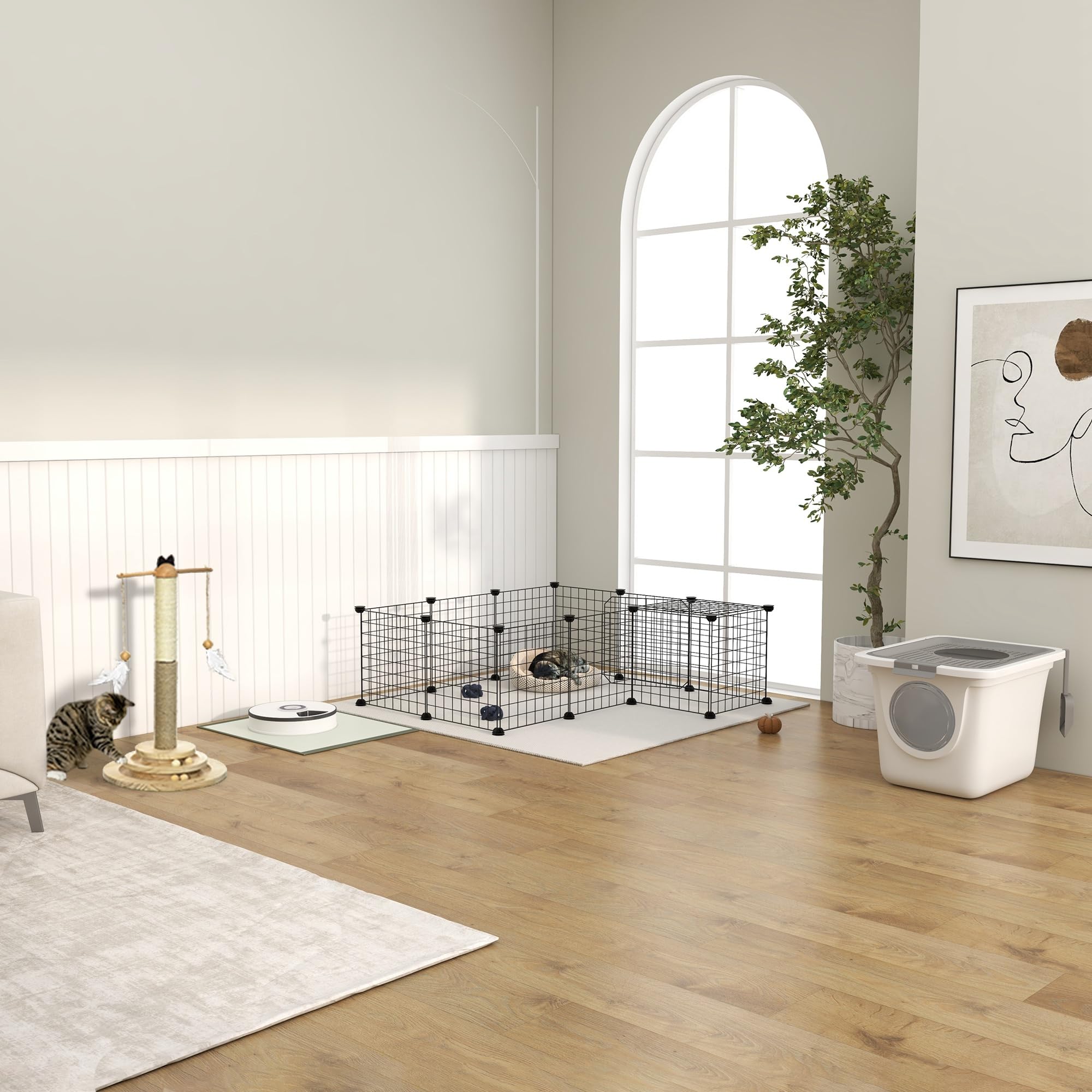PawHut Recinto in Metallo per Piccoli Animali Domestici con 36 Pannelli di Metallo da Montare Secondo Forma e Configurazione che Preferisci e con Porta