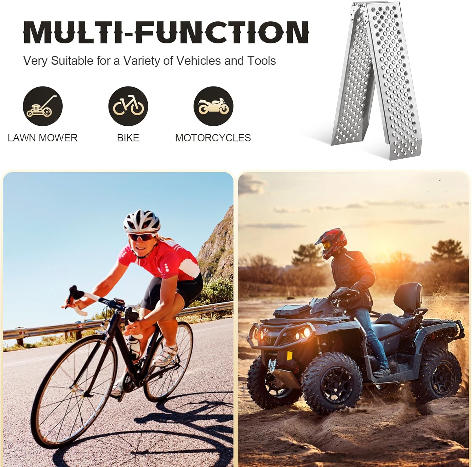 FACHNUO Aluminum Truck Ramps (2PC), 880lbs Capacity – Heavy Duty Loading Ramp for Pickup Trucks, Motorcycles, Dirt Bikes, ATVs, UTVs, Lawn Mowers, Golf Carts, Trailers – 63''L x 8.5''W Tailgate Ramp