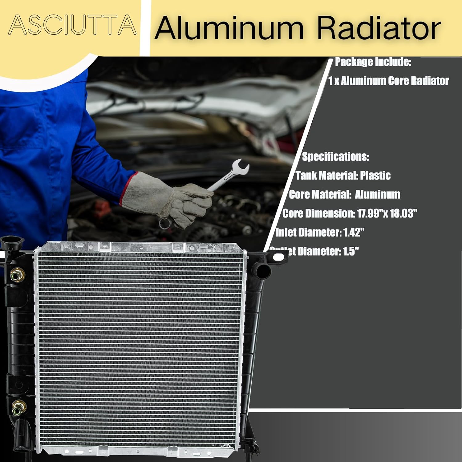 Aluminum Core Radiator CU1735 for 1985-1994 Ford Explorer Ranger Bronco II Mazda B4000 Navajo 2.8L 2.9L 3.0L 4.0L 1986 1987 1988 1989 1990 1991 1992 1993