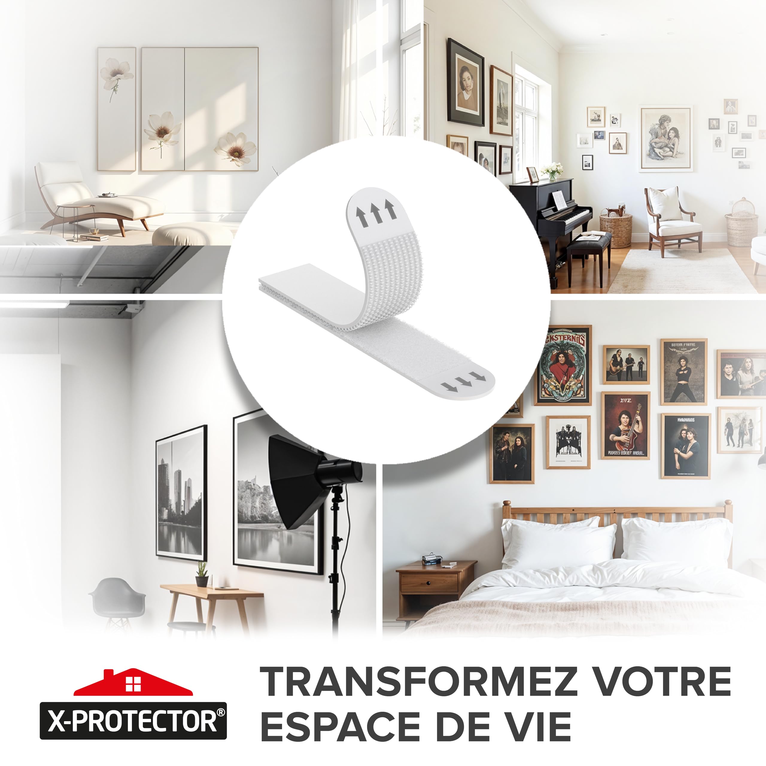 X-Protector Languettes Accroche Tableau 28 paires Sans Percage Adhésif jusqu'à 9 kg Taille M+L
