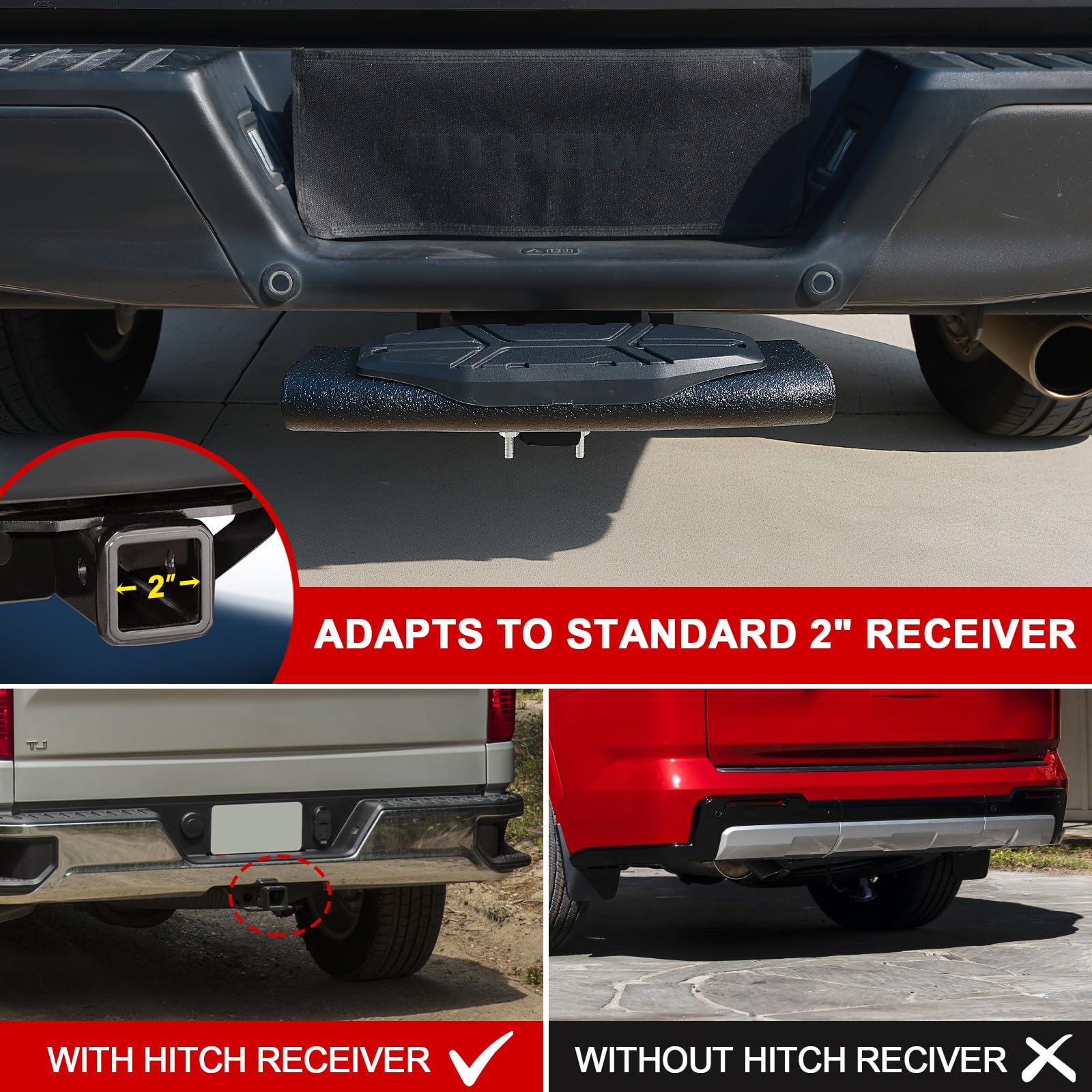 Trailer Hitch Step for 2 Hitch Receiver Universal Fit for Trucks SUV Car Van Carbon Steel with Dual-Stage — view 3