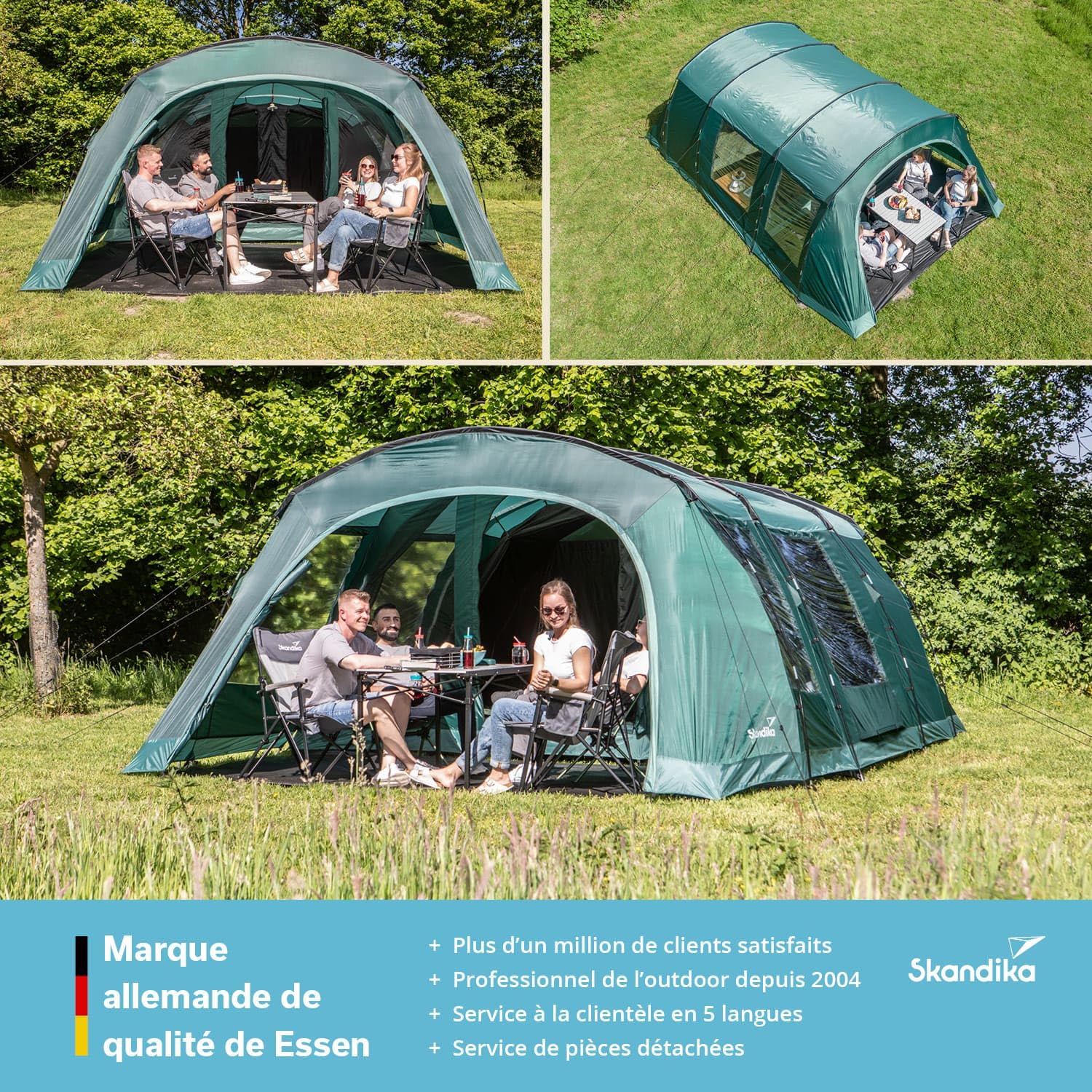 Skandika Tente tunnel Kaupanga | Tente de camping pour 6 personnes, sol de tente cousu, imperméable, colonne d'eau de 3000 mm, cabine de couchage sombre, tente familiale | Tente pour extérieur,