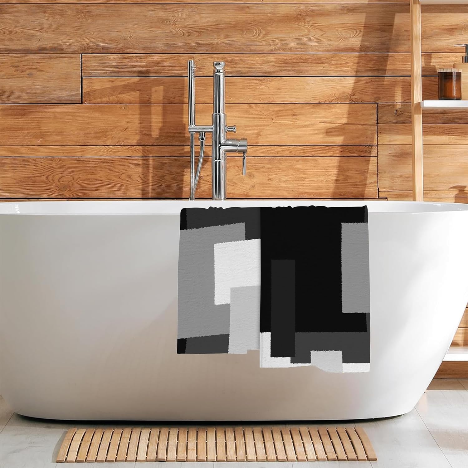 Black White Grey Geometric Hand Towel Set of 2,Abstract Mid Century Checkered Art Bathroom Kitchen Hand Towel,Soft Absorbent Decorative Bathroom Kitchen Hotel Gym Yoga - Image 7