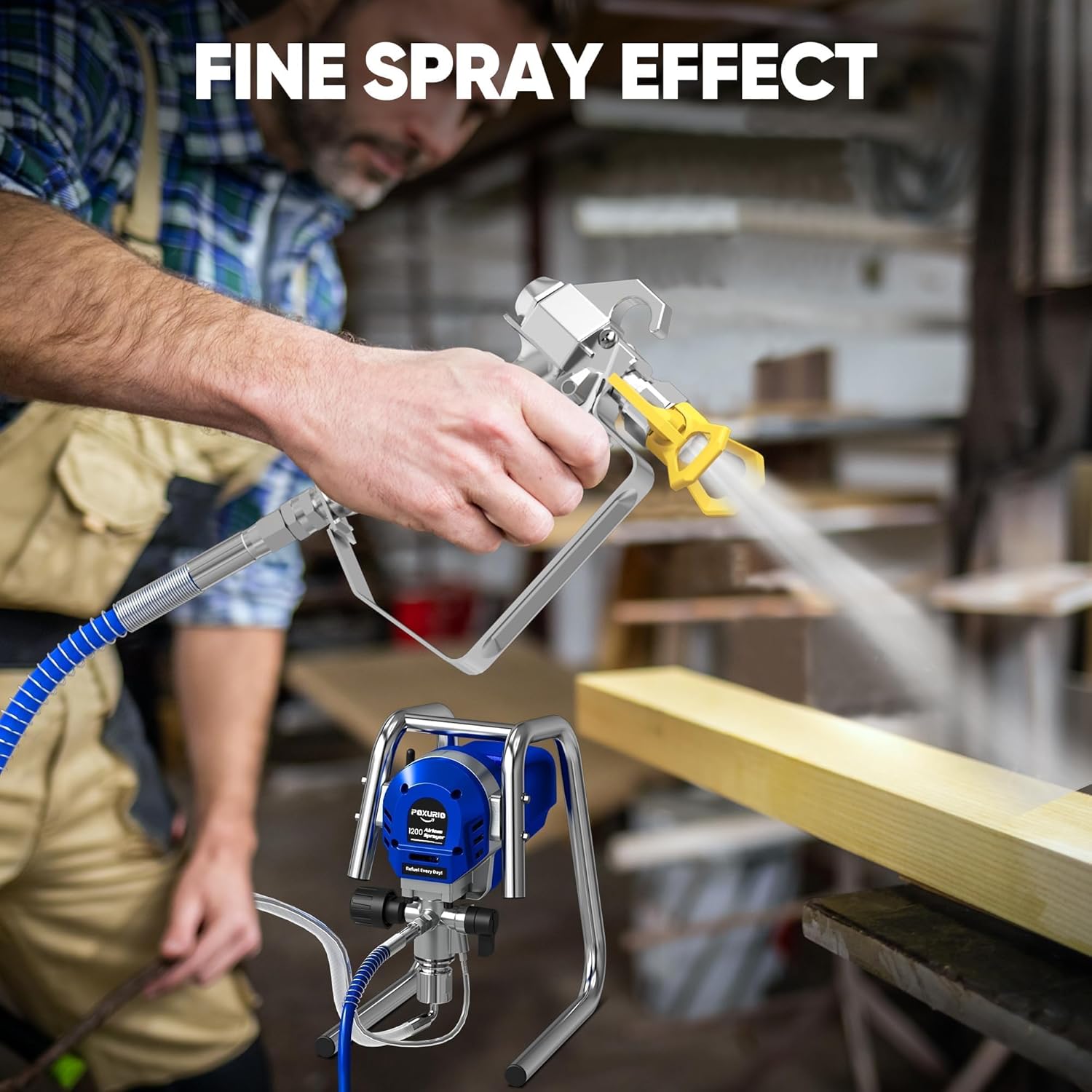 1200W Airless Paint Sprayer, 3300PSI High Efficiency Electric Paint Sprayer with Extension Rod, Thinning-Free Stand Airless Sprayer for Home Exterior and Interior, Garage, Deck, Furniture