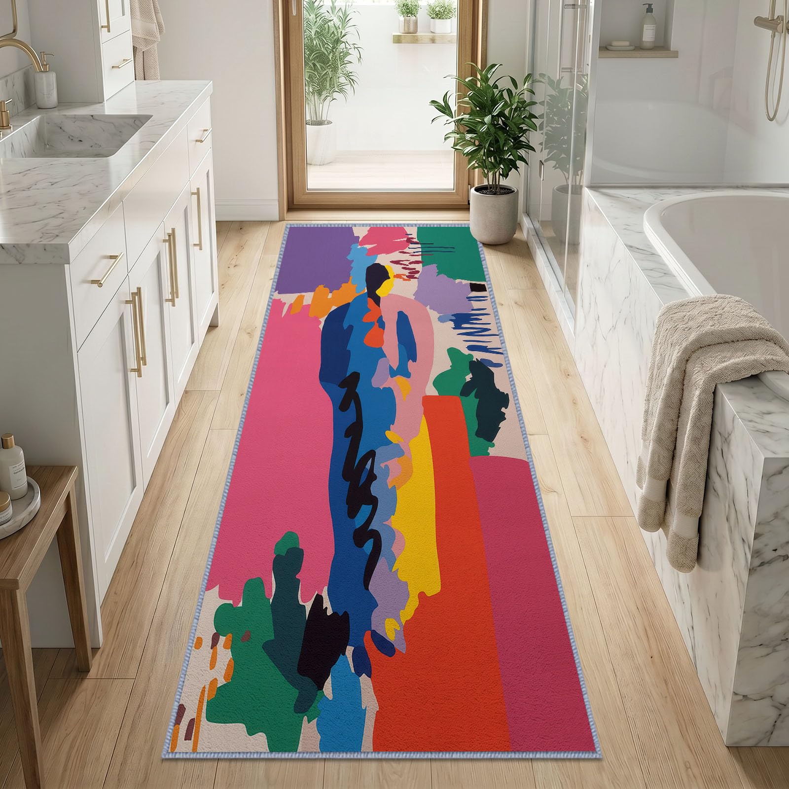 Bieżnik na korytarz, 60 x 300 cm, abstrakcyjne figury fauwizmu, antypoślizgowy, wytrzymały bieżnik, mata podłogowa z gumowym spodem, można prać, do przedpokoju, kuchni, sypialni, pralni, biura, kolor