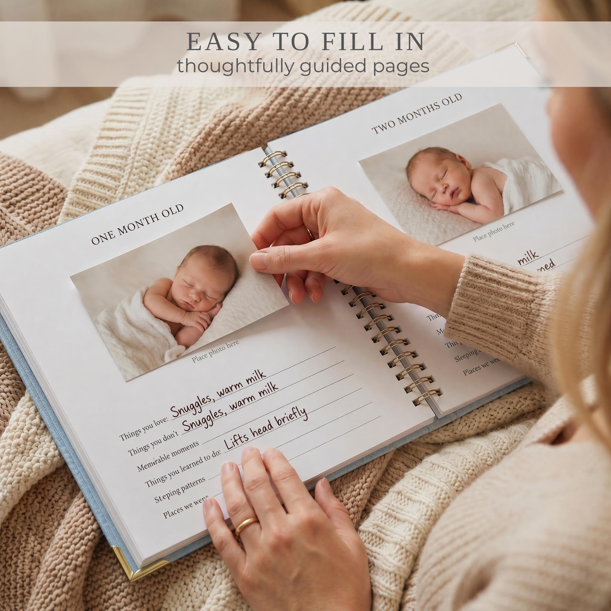 Libro dei ricordi per bambini e bambine – Timeless First 5 Year Baby Book – Gender Neutral Blue Baby Journal Scrapbook or Photo Album – Un libro pietra miliare per registrare ogni evento dalla nascita