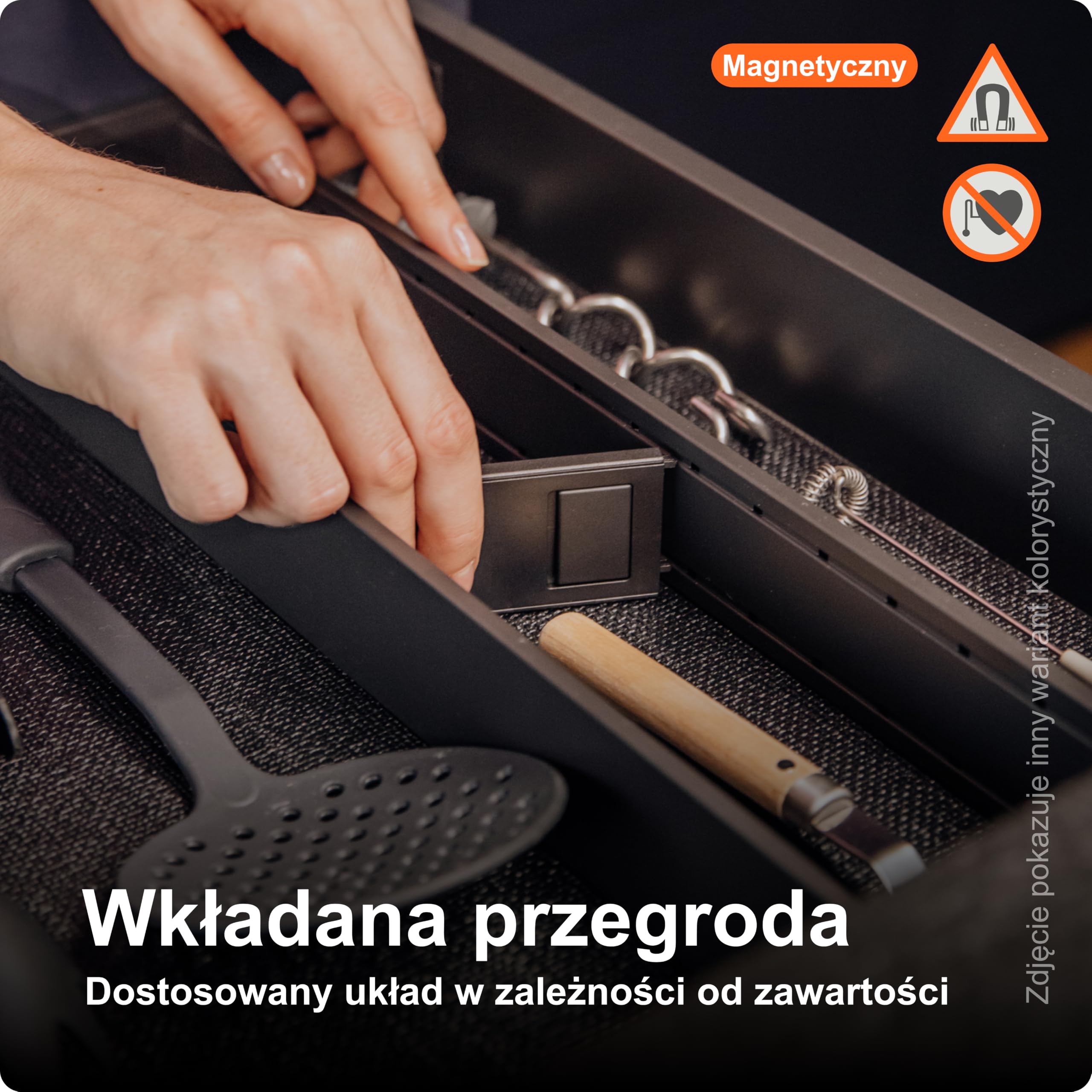 blum AMBIA-LINE organizer szuflady ze stali lakierowanej proszkowo | idealny do kuchni, łazienki i pokoju | rozszerzalny modułowo | 42×10×5 cm | z płytką magnetyczną | Szary Orion