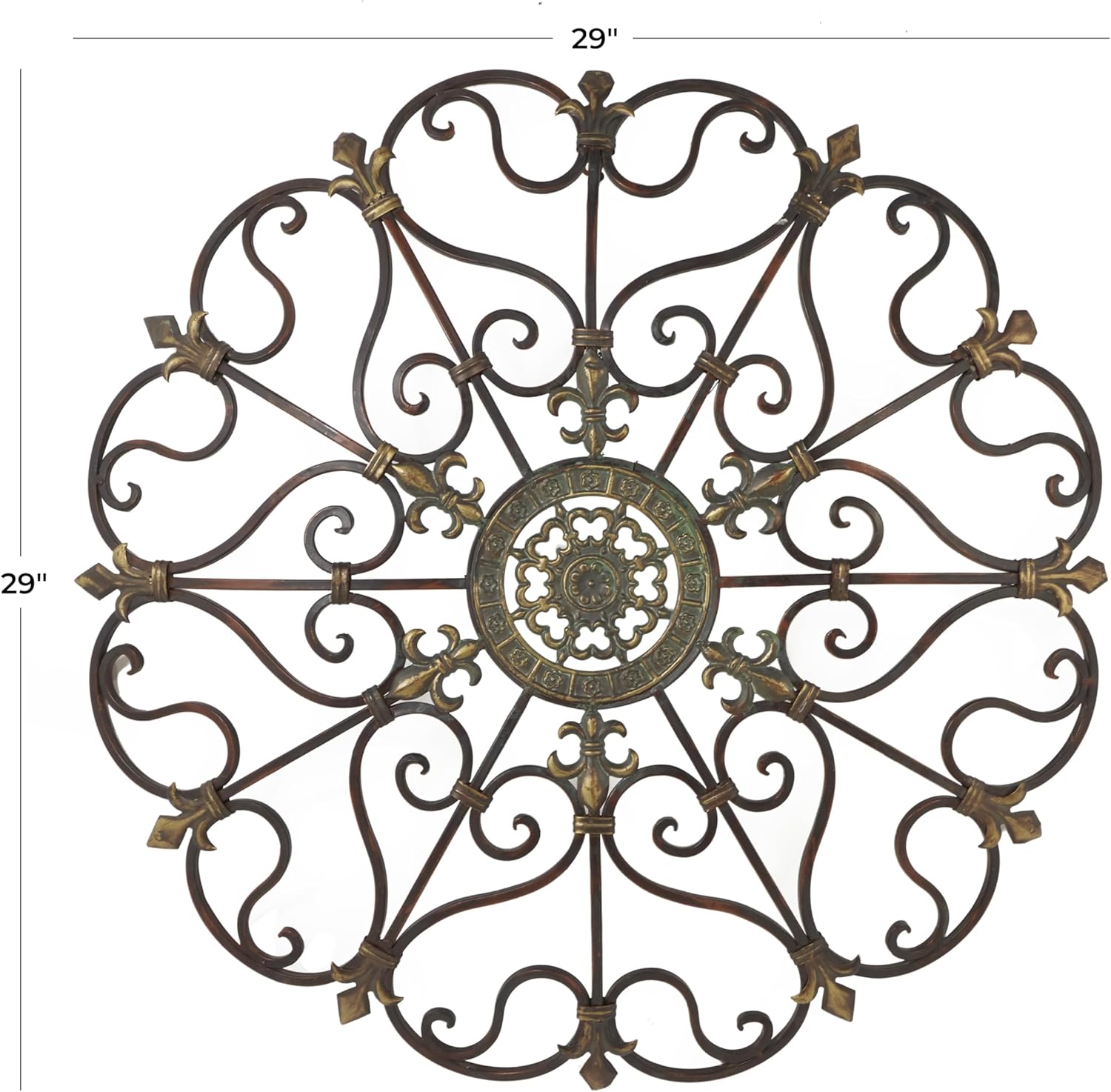 Deco 79 Metal Scroll Home Wall Decor Wall Sculpture, Wall Art 29" x 4" x 29", Brown