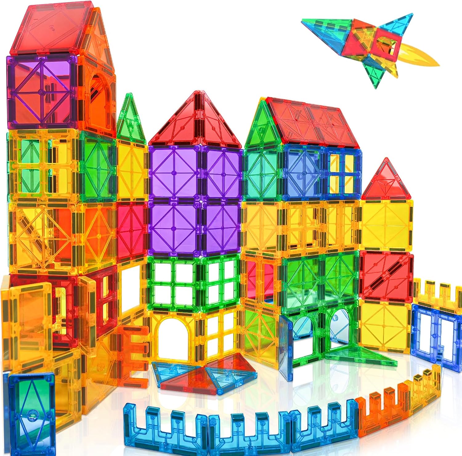 100pcs Magnetic Tiles Magnetic Building Blocks for Toddlers 3 4 5 6 7 Year Old Boys Girls Educational Magnet Blocks Christmas Birthday Gift Toys for Kids Ages 4-8 Sensory Toys 1-3