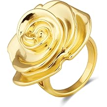 Rose Gold Statement Rings Big Flower Ring for Women Trendy Chunky Gold Thumb Rings Cocktail Rings Jewelry