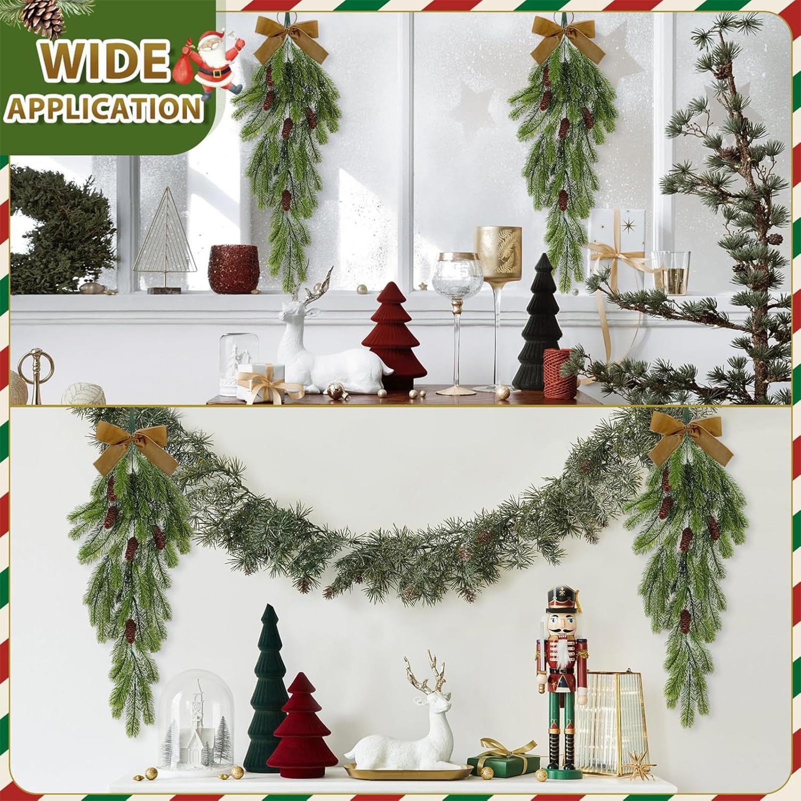 Christmas Decoration, Pine Cone Swag, Teardrop Decoration Wreath, Front Door Pine Needles Decor, Bowknot Swag for Stairway and Window, Festive Christmas Swag for Home