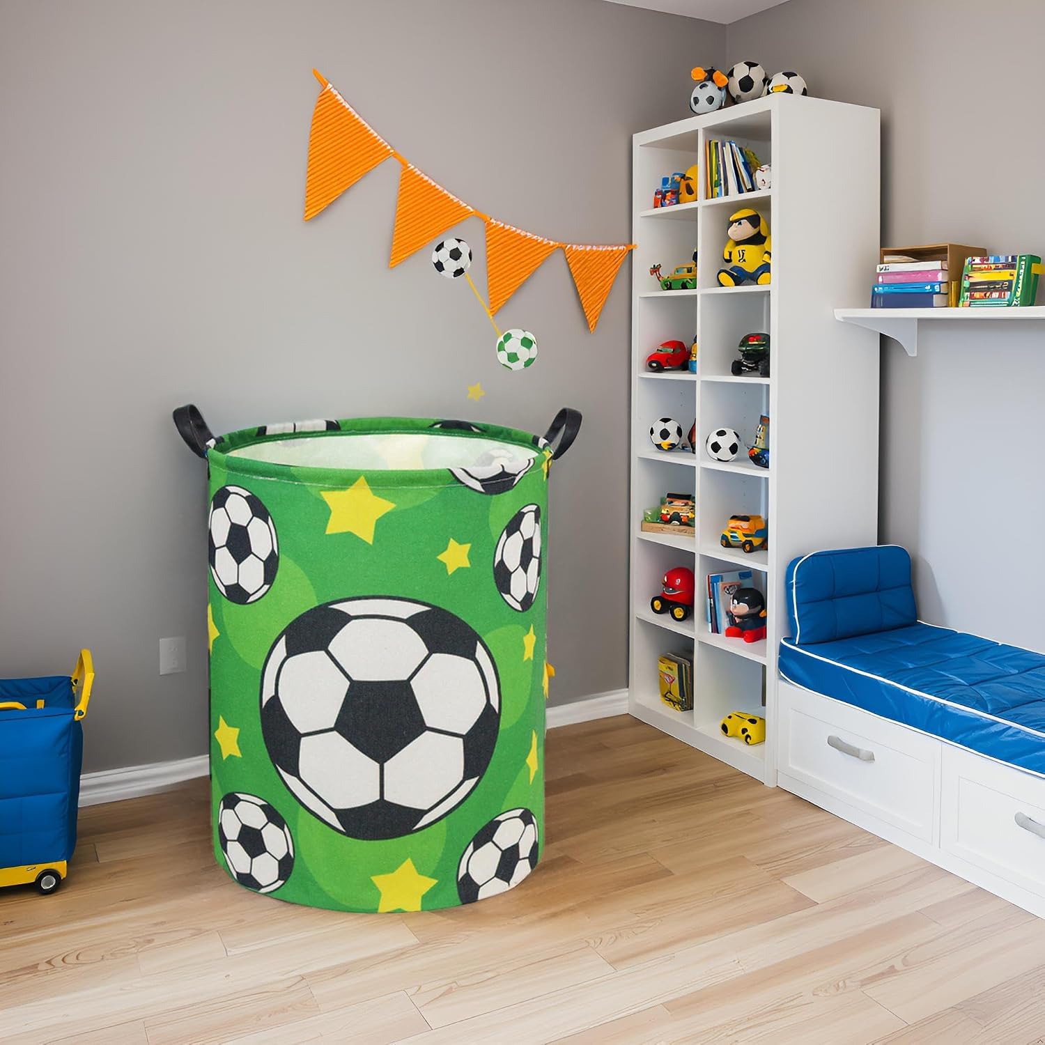 Soccer Kids Laundry Basket Baby Hamper Soccer Toy Storage Bin for Boys Room Decor Baby Nursery Hamper Gift Baskets for Bedroom Bathroom(Green Soccer)