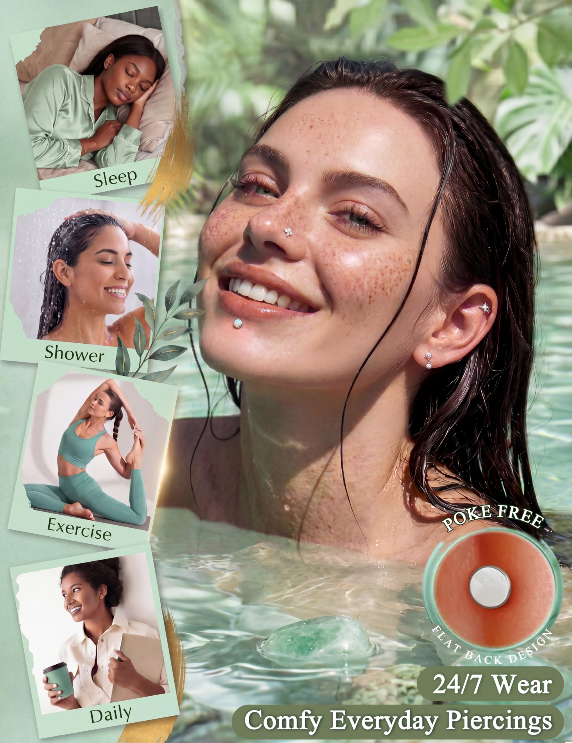 Kakonia 16G/18G Piercing Oreja Plata Oro Acero Inoxidable Pendientes Mujer Hipoalergénico Roscado Interno Cartilago Oreja Piercings Nariz Labret Conch Tragus Helix Piercing