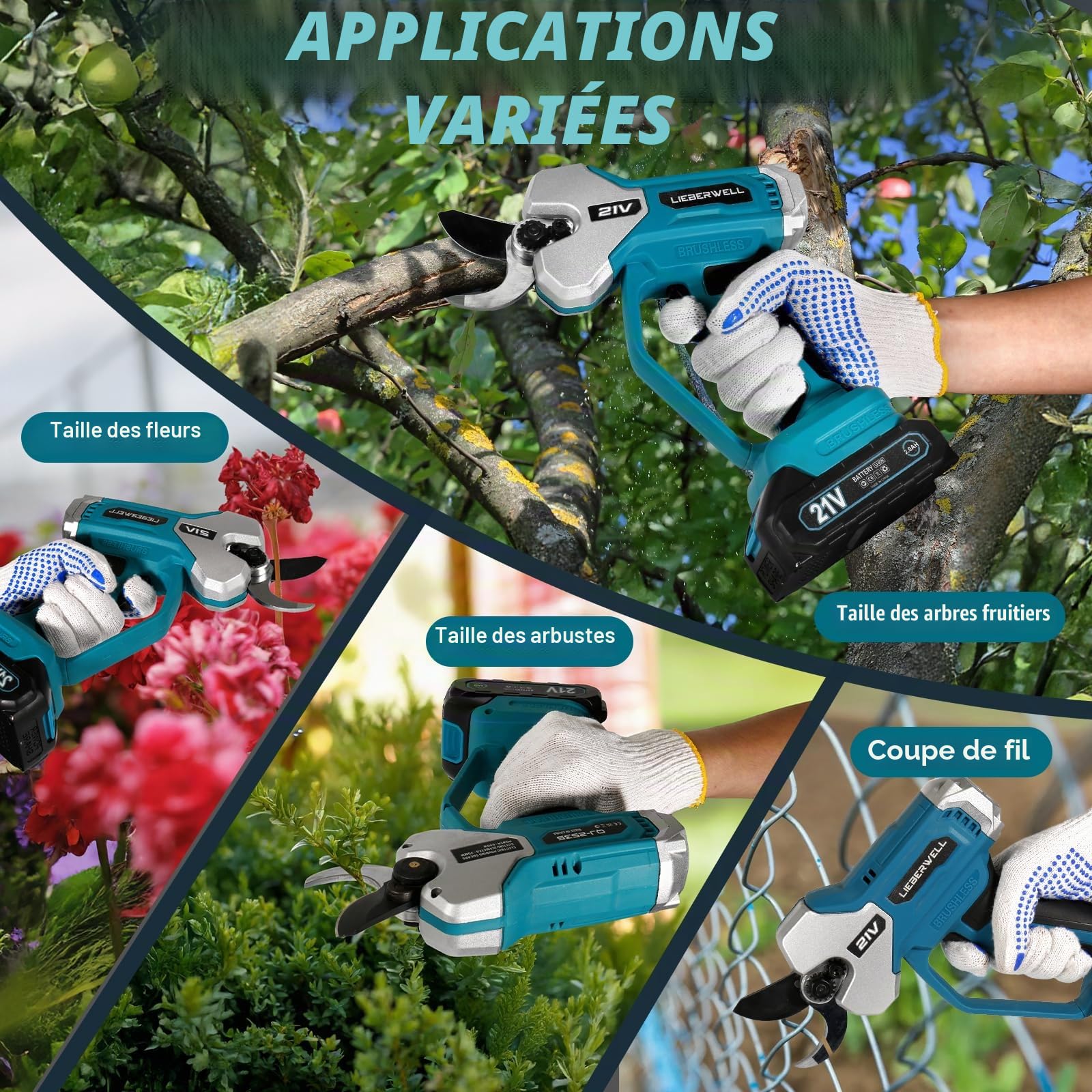 Sécateur électrique pour Makita 18 V Batterie, 600W Sécateur Professionnel Sans Fil avec 2 Batteries 2000 mAh, Moteur Sans Balais à Guidage Manuel avec Compteur de Coupes LCD, Diamètre de Coupe 35 mm