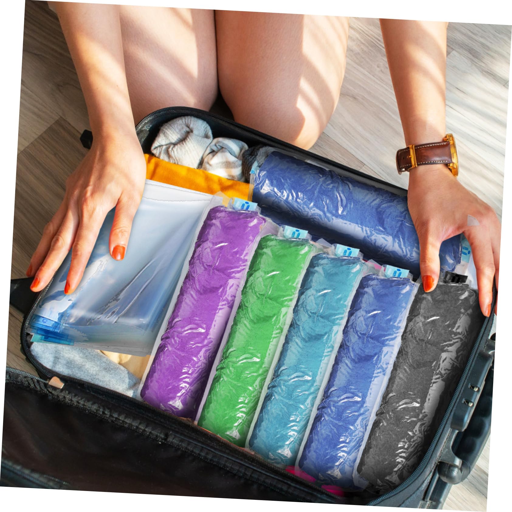 12 Stück Kompressionsreisebeutel Vakuumbeutel zum Platzsparen Aufbewahrungstaschen für Kleidung Organizer für Gepäck Robust und Langlebig für Reisen und