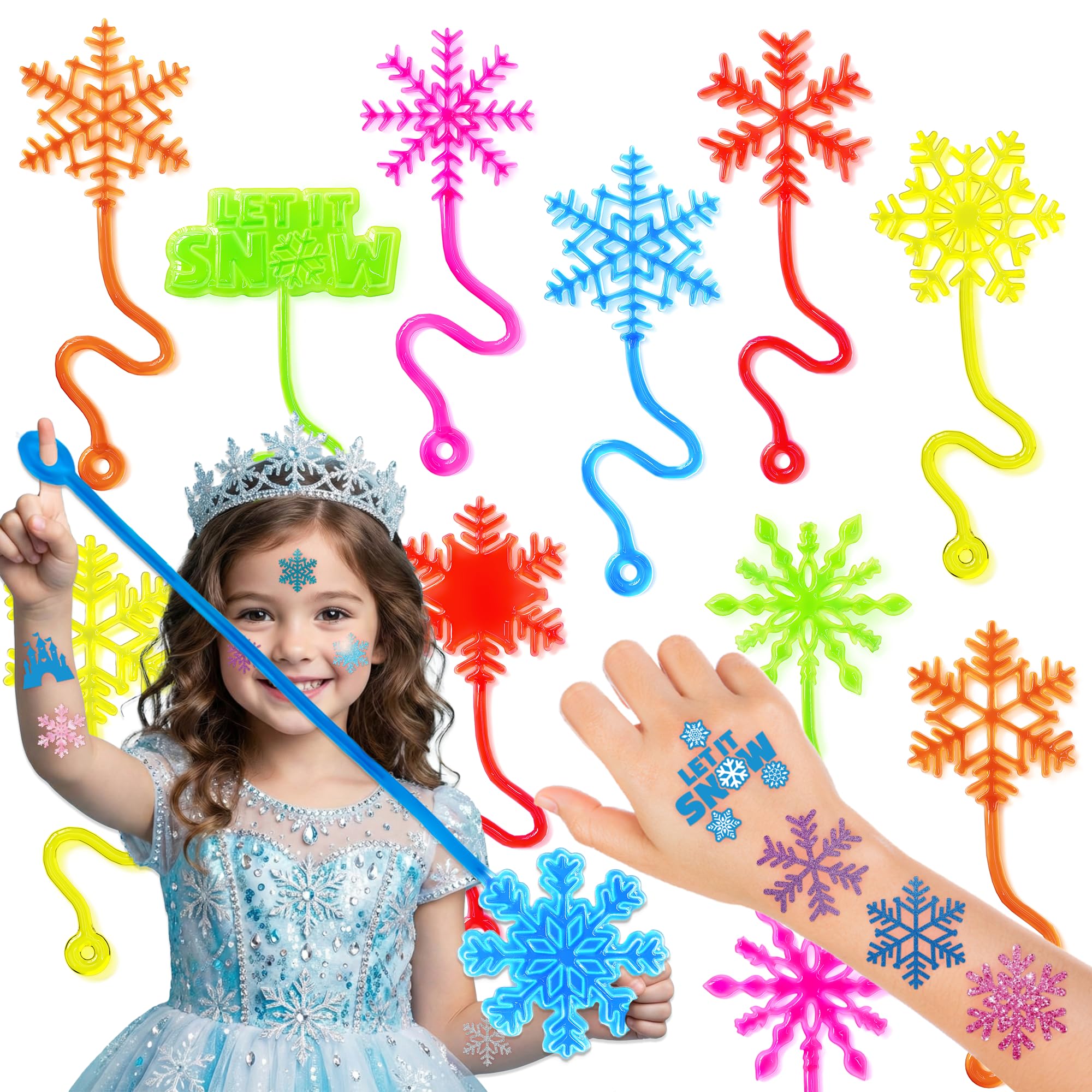 48 PCS Snowflake Party Favors - 24 Temporary Tattoos & 24 Stick Hands