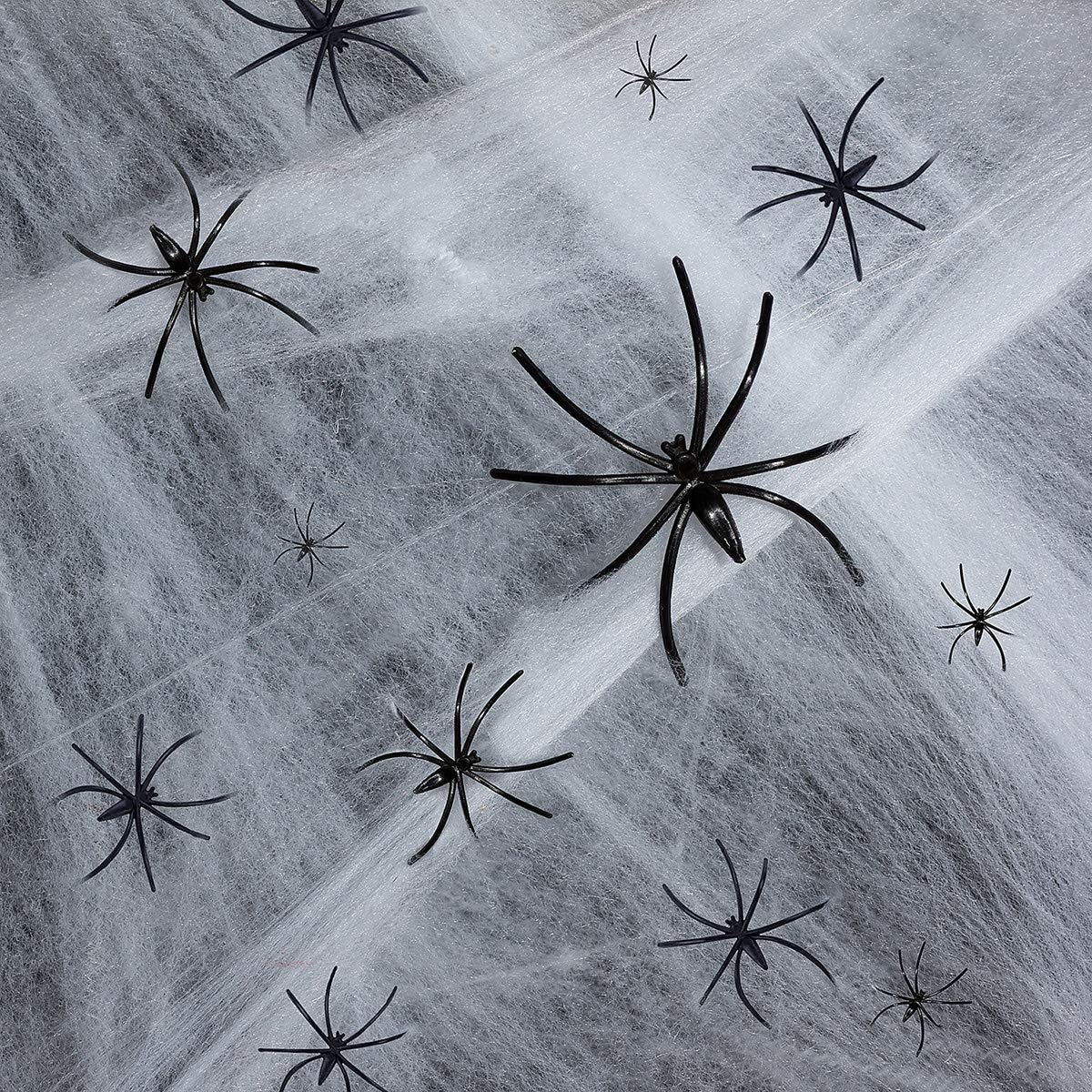 Halloween Stretch Spider Webs Indoor & Outdoor Spooky Cobwebs with 10 Fake Spiders for Halloween Decorations(300 sq ft) White