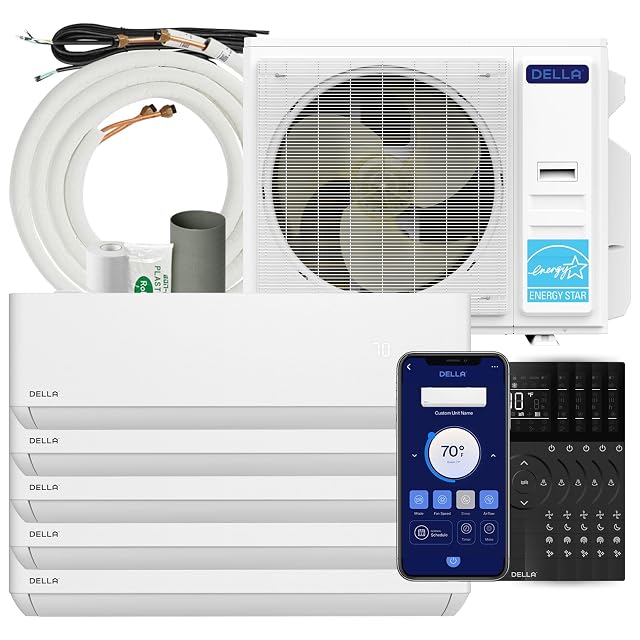 Della DELLA 42K BTU 5 Zone (5x9K) Mini Split AC,22 SEER2,16ft Kits
