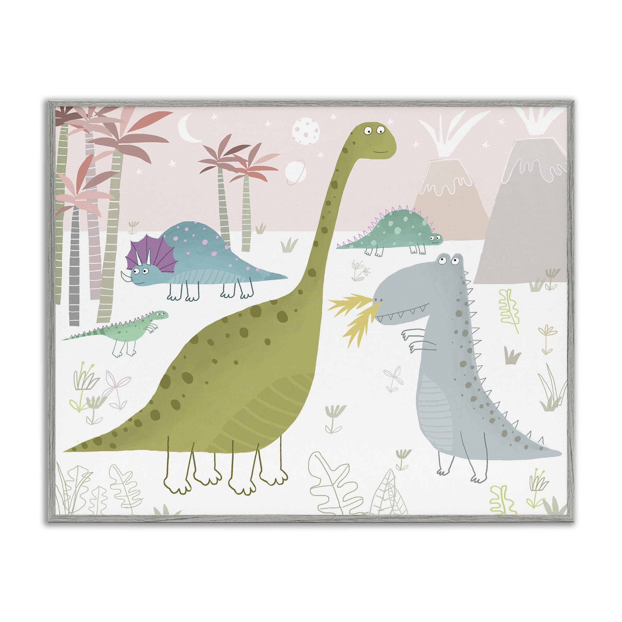 Stupell Industries 'Earthy Jurassic Dinosaurs', Framed Giclee Art, Gray, 30 x 24 Inches, Easy to Hang and Sturdy, Made in USA, by Carla Daly
