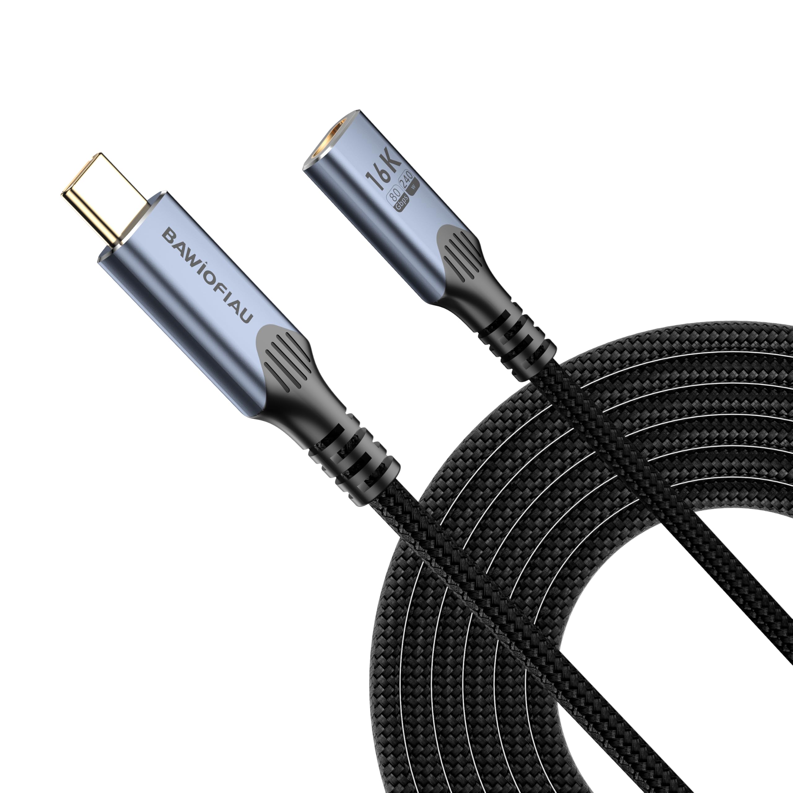 cable usb c carga rapida Compatible Thunderbolt 5 2M,Alargador 80Gbps USB-C ángulo Recto 240w,16K/8K@60hz video, PD3.1,Compatible con Thunderbolt 4/3,usb c macho hembra alargador cable.