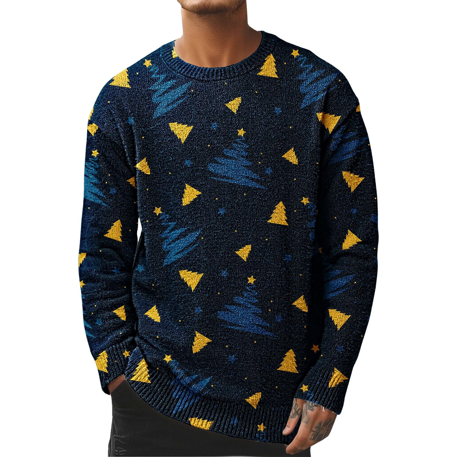 Jersey de Navidad para hombre feo – Jersey de punto para hombre, cuello redondo, manga larga, punto fino, jersey de invierno, tallas grandes, ropa de fiesta de Año Nuevo, parte superior