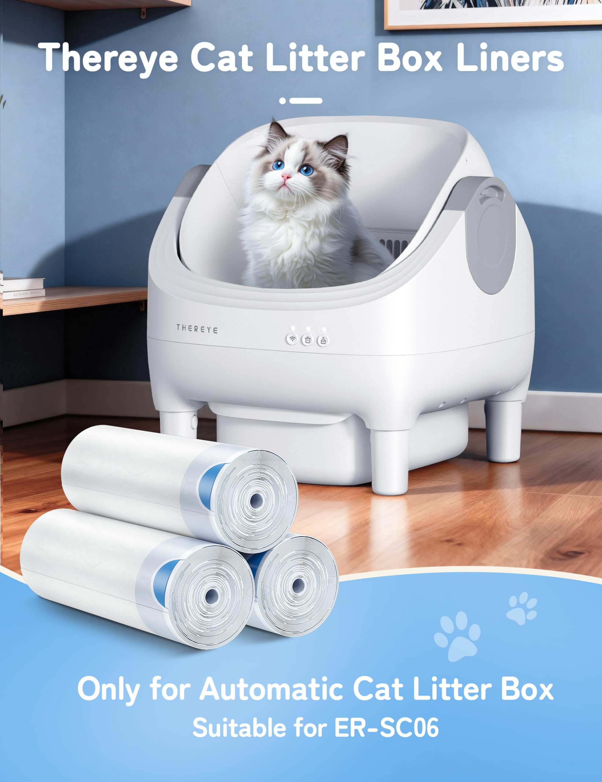 Thereye Cat Litter Bags, 60 Counts Drawstring Replaceable Litter Box Liners for Thereye SC06 Automatic Cat Litter Box, Thick Heavy-Duty, Large-Capacity, 26"x 11.8" - image 7