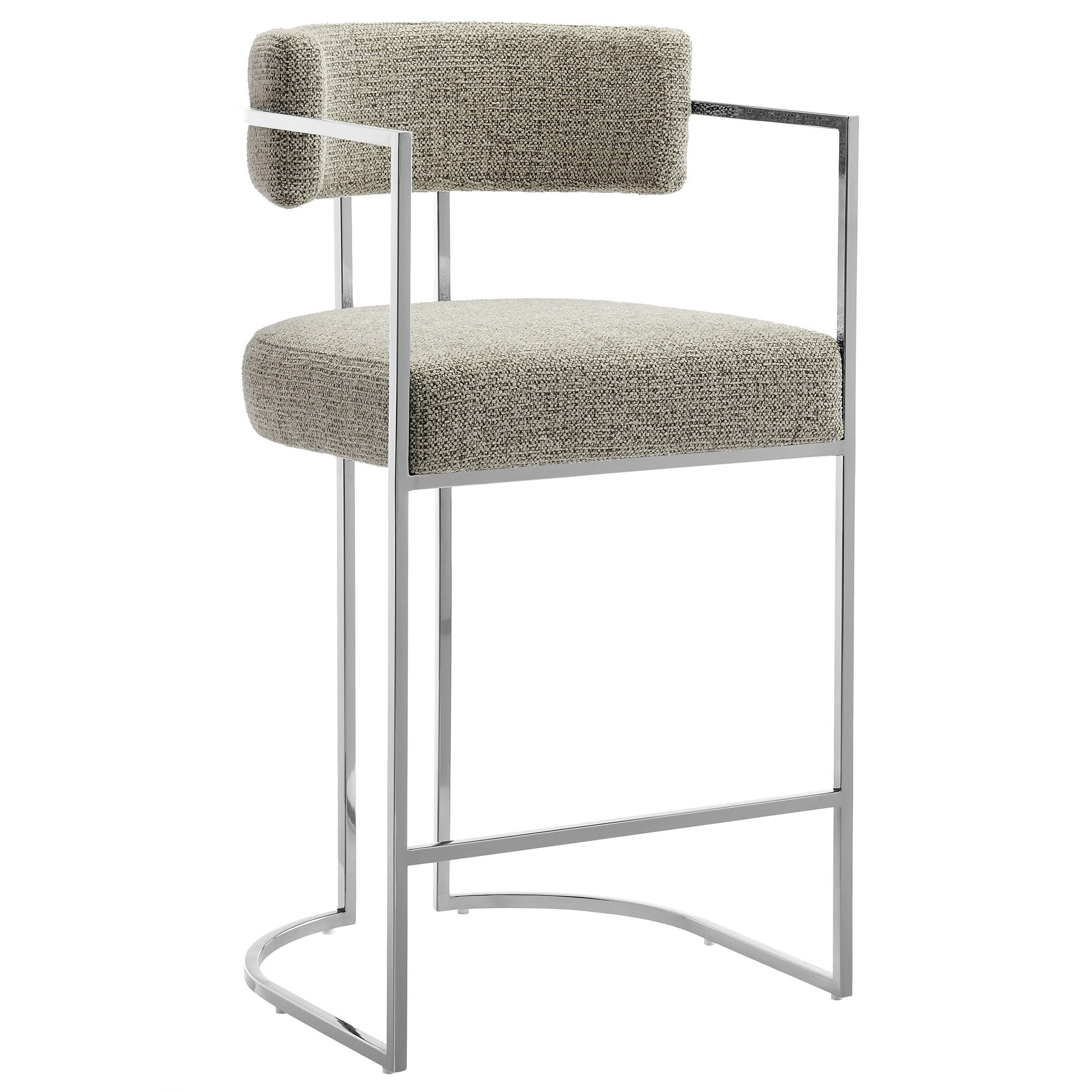 Modway Huron Modern Barrel Counter Stool with Sled Base in Silver Wheat