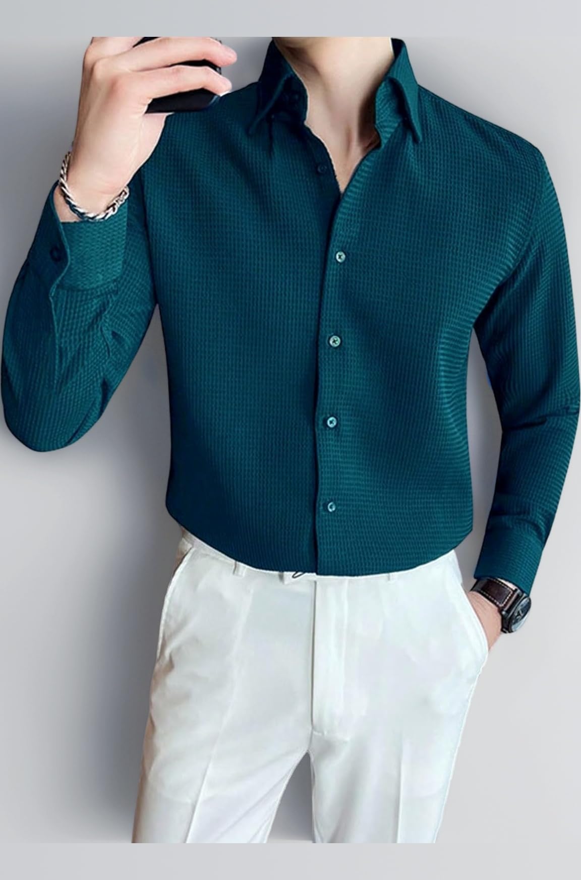 GRECIILOOKS Men's Formal Button Down Shirt – Slim Fit Shirt's for Men | Textured Long Sleeve Polycotton| Business & Meeting Ready (Available in Plus Size)