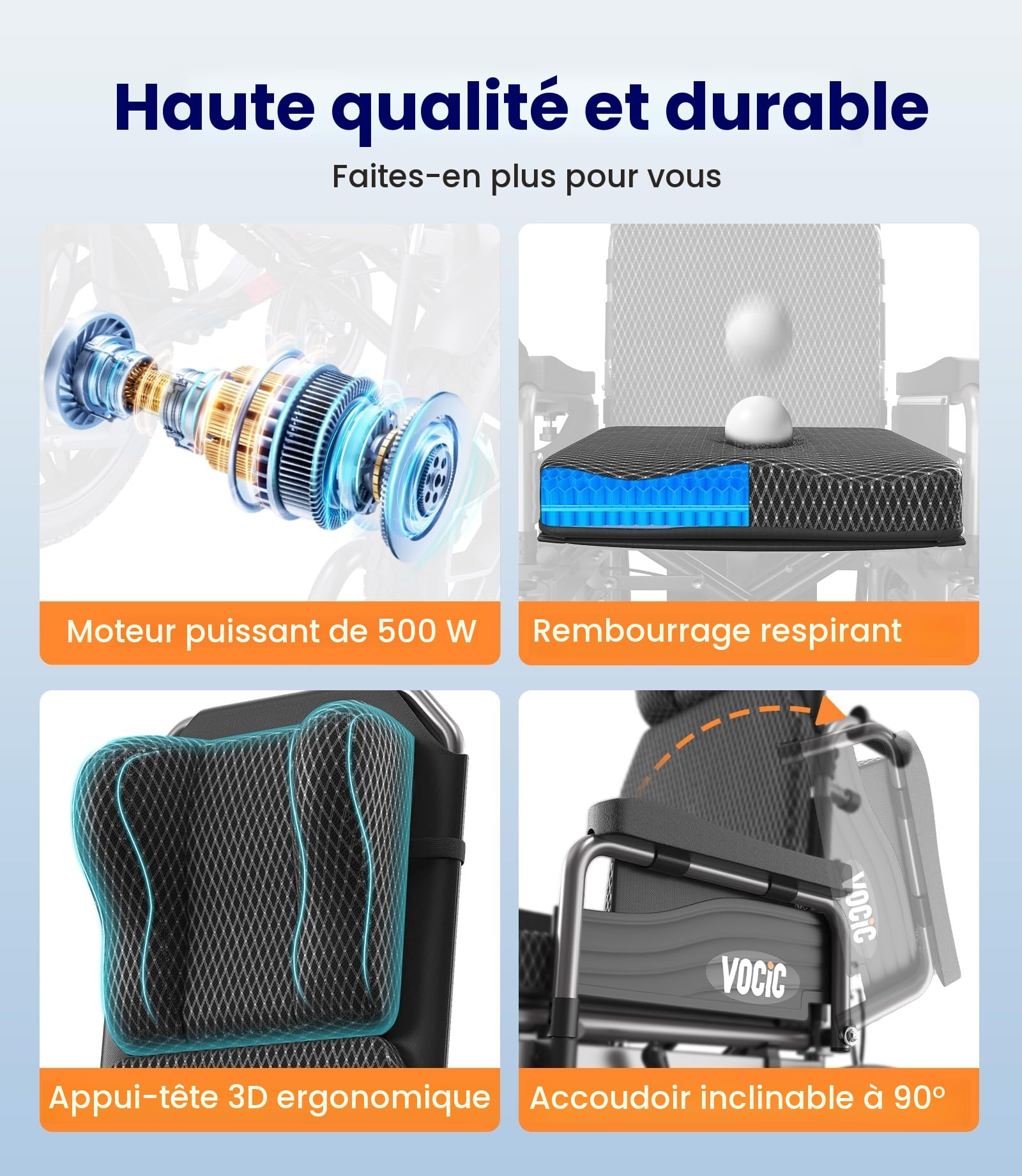VOCIC V57 Fauteuil roulant électrique pliable avec dossier inclinable 165° | chaise roulante electrique ergonomique léger ,Electric Wheelchair de 30KM pour seniors jusqu'à 150KG,|support de 5 ans