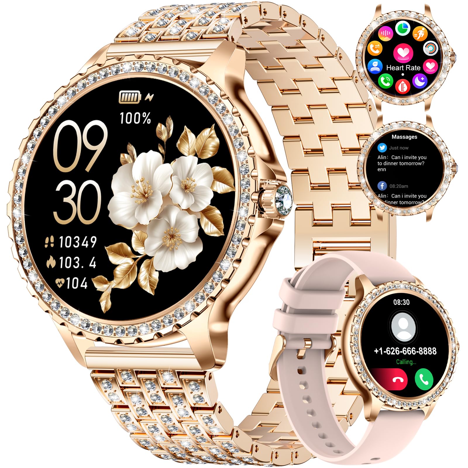 LIGE Smartwatch Damen Bluetooth Anrufe für Android iOS 1,32" HD Full Touch Screen Frauen Smart Watch Diamant Silber Edelstahl,Herzfrequenz,Schlaf Monitor,Schrittzähler, Kalorien,100+ Sport Mode