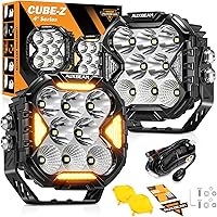 Vista 13 de Auxbeam Luces LED de la serie Cube-Z, 4 pulgadas, 112 W, luz de conducción de inundación con luz DRL blanca y señal de giro ámbar, 12800LM Hyper