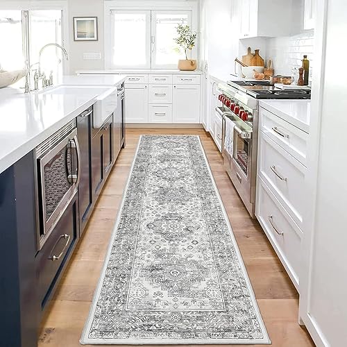 Miniatura 8 de Pauwer Alfombra de pasillo de 2 x 6 pies, lavable con parte trasera de goma, alfombra vintage bohemia antideslizante para pasillos, alfombras