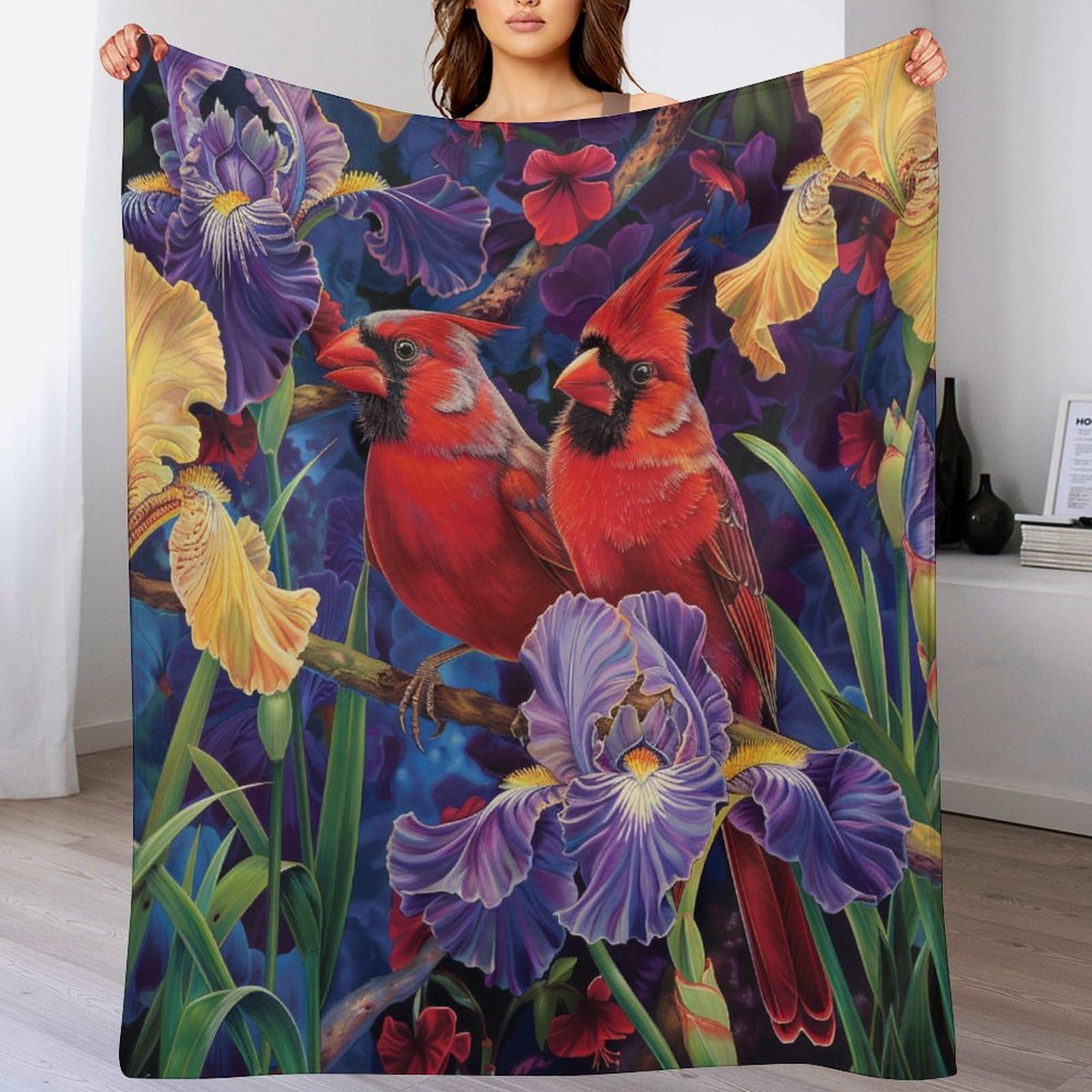 Couverture flanelle oiseau rouge douce et chaude haute qualité
