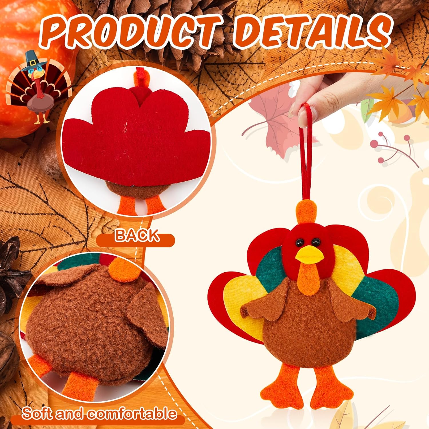 Suhine 24 Pcs Thanksgiving Turkey Toy Stuffed Animal Bulk Mini Plush Toys for Birthday Gift Thanksgiving Party Decor