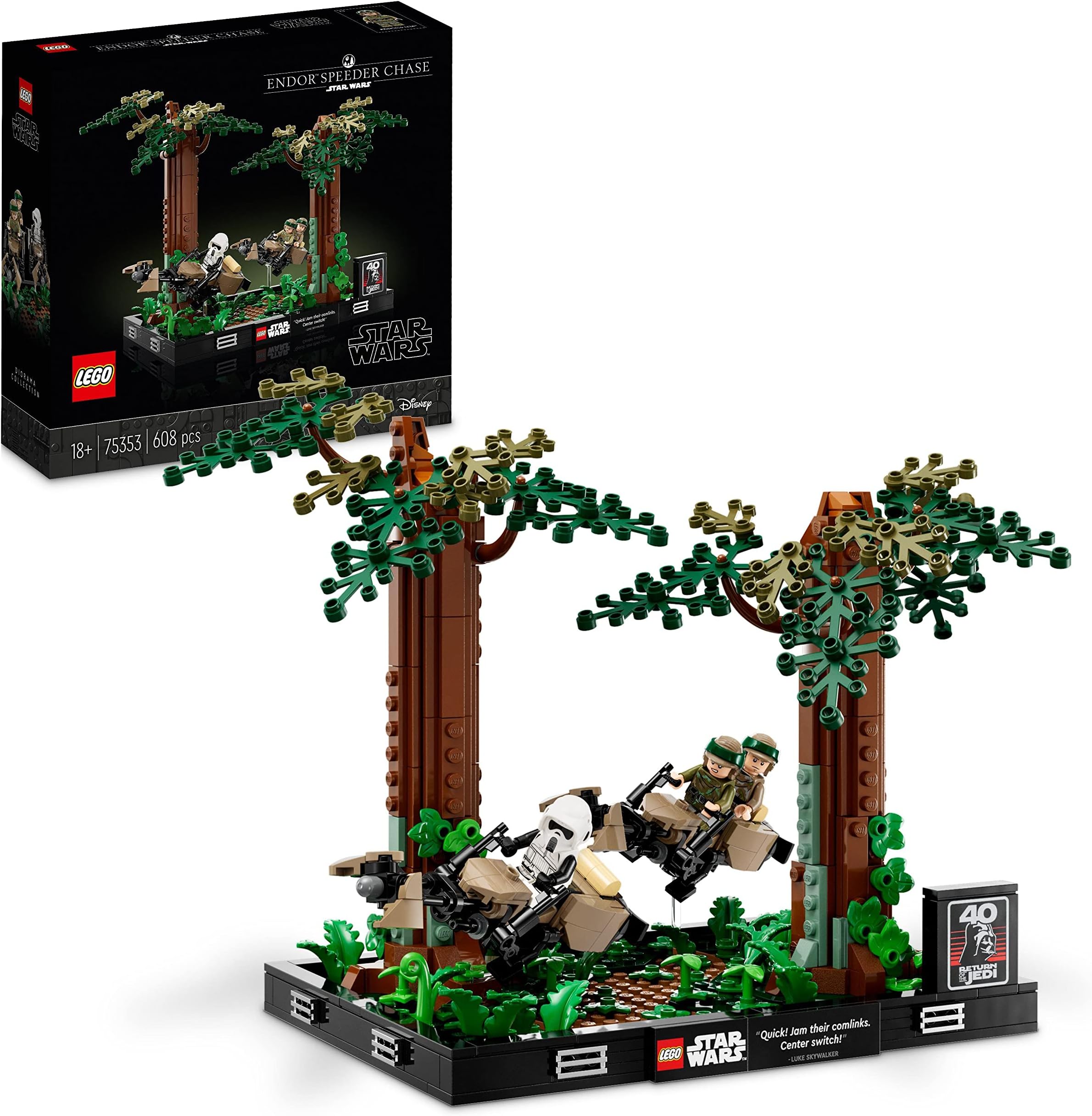 Star Wars Endor Speeder Chase Diorama Set for Adults, with Luke Skywalker, Princess Leia & Scout Trooper Minifigures, Return of the Jedi Collectible Model, Gift for Men & Women 75353