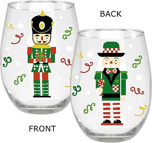 Miniatura 3 de BANBERRY DESIGNS Nutcracker - Juego de copas de vino sin tallo, 4 vasos con diseño de soldado de juguete navideño, 14 onzas, 4.75 pulgadas de alto